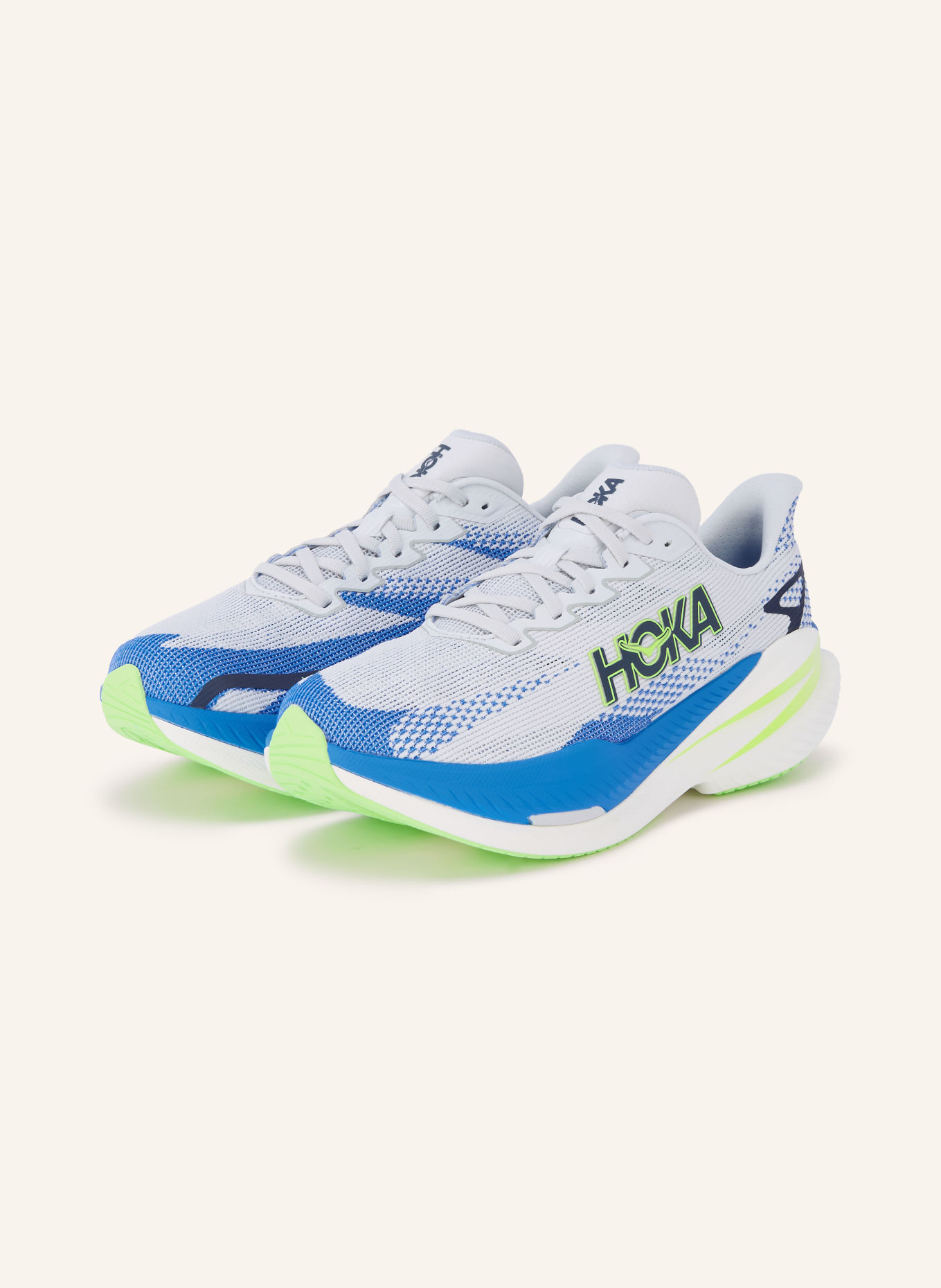 HOKA Hardloopschoenen MACH X3: BLAUW / LICHTGRIJS / NEONGROEN