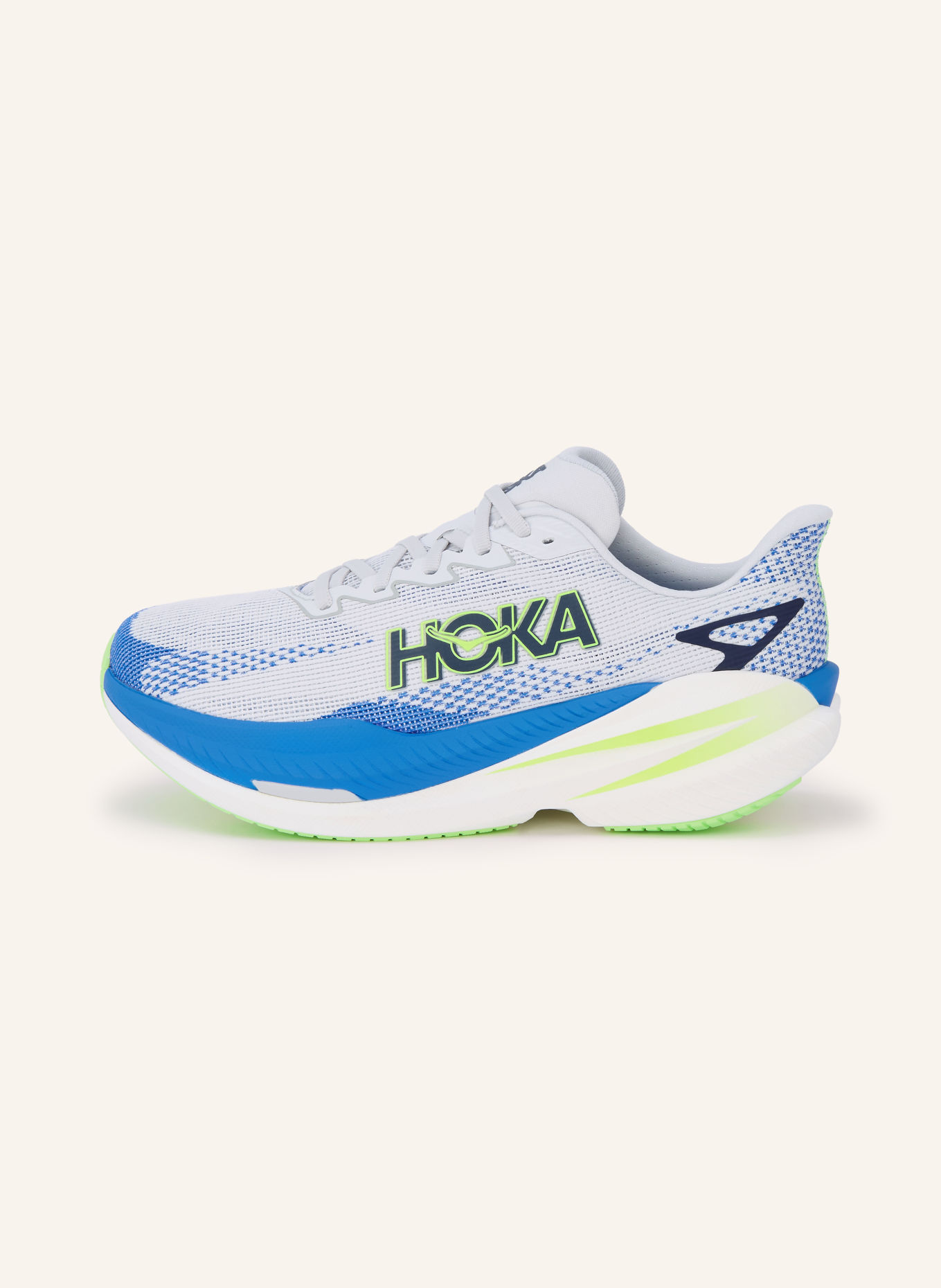 HOKA Hardloopschoenen MACH X3: BLAUW / LICHTGRIJS / NEONGROEN