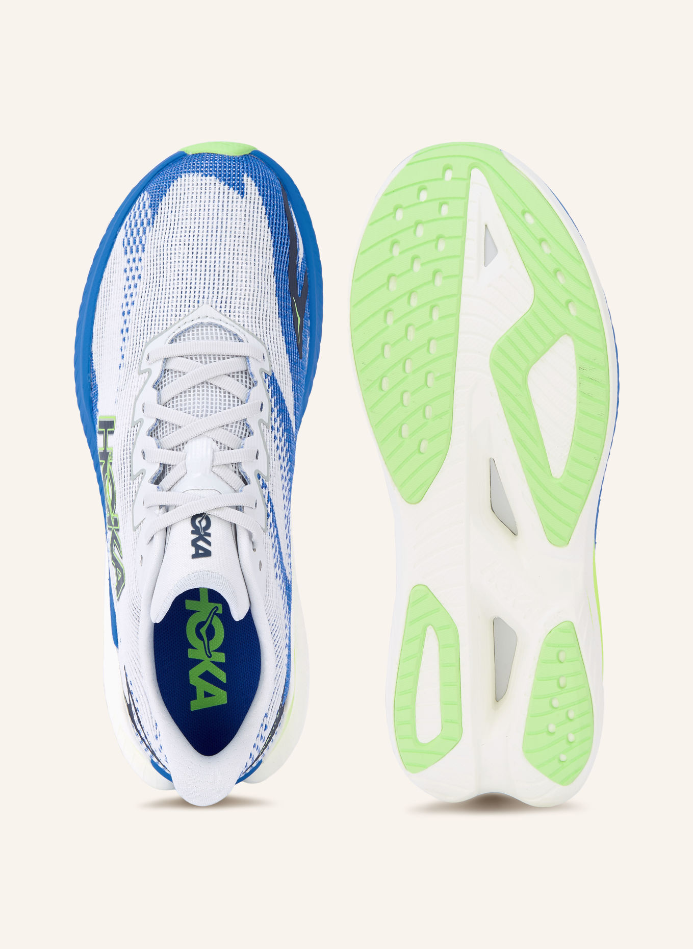 HOKA Hardloopschoenen MACH X3: BLAUW / LICHTGRIJS / NEONGROEN