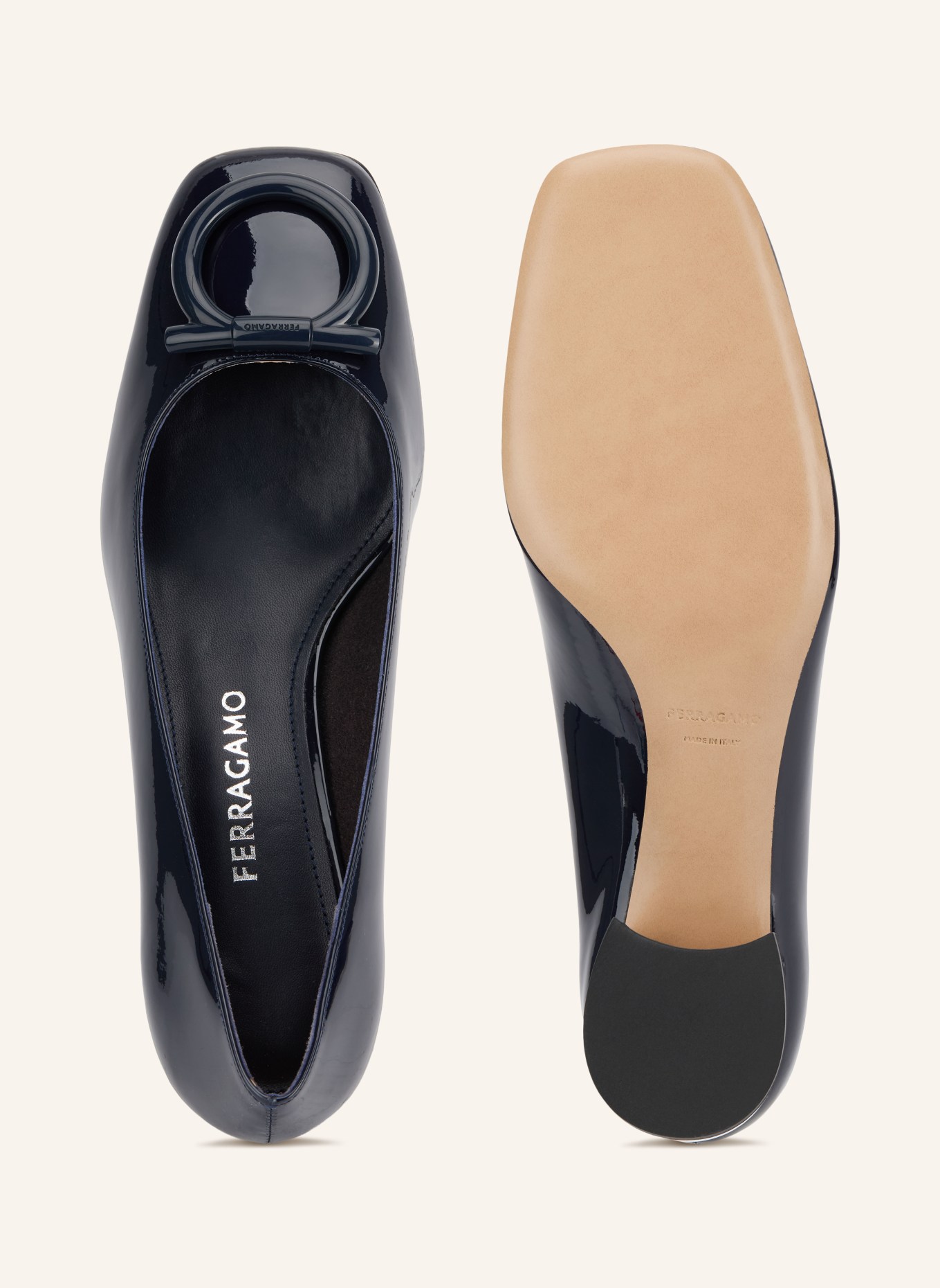 FERRAGAMO Lack-Pumps MARA 40: DUNKELBLAU