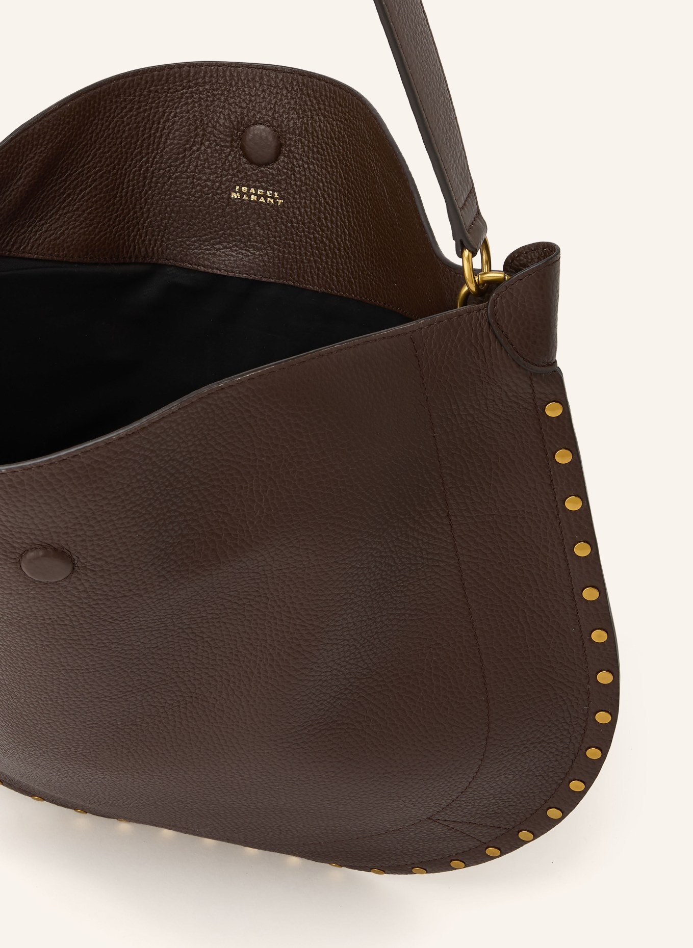 ISABEL MARANT Beuteltasche OSKAN mit Pouch und Nieten: DUNKELBRAUN / GOLD