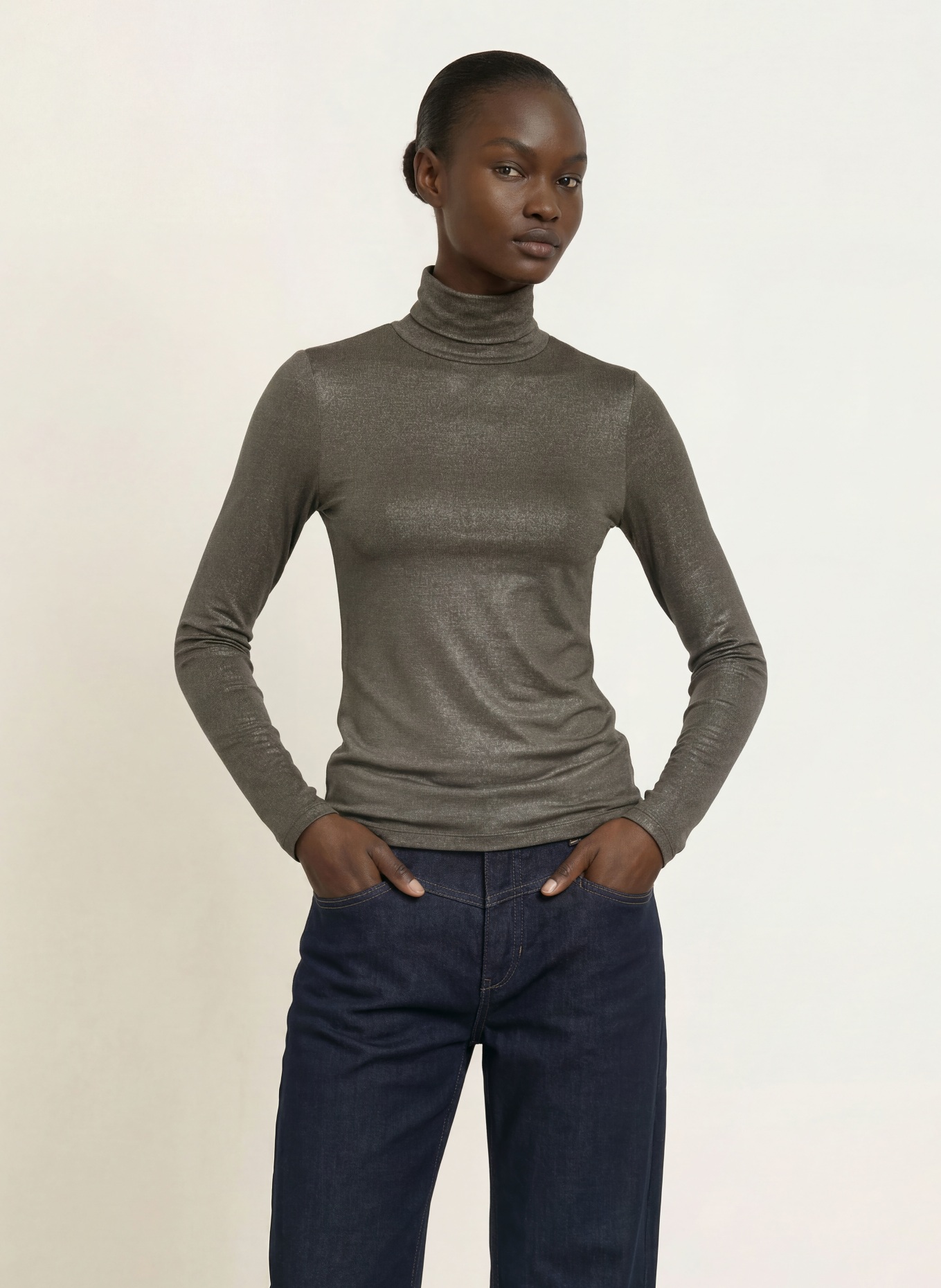 MAJESTIC FILATURES Longsleeve mit Glitzergarn: OLIV