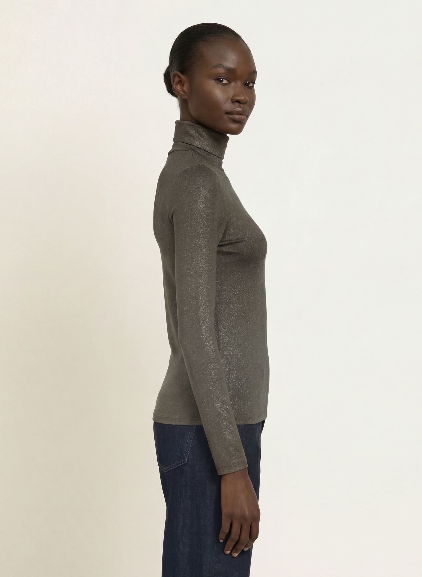 MAJESTIC FILATURES Longsleeve mit Glitzergarn: OLIV