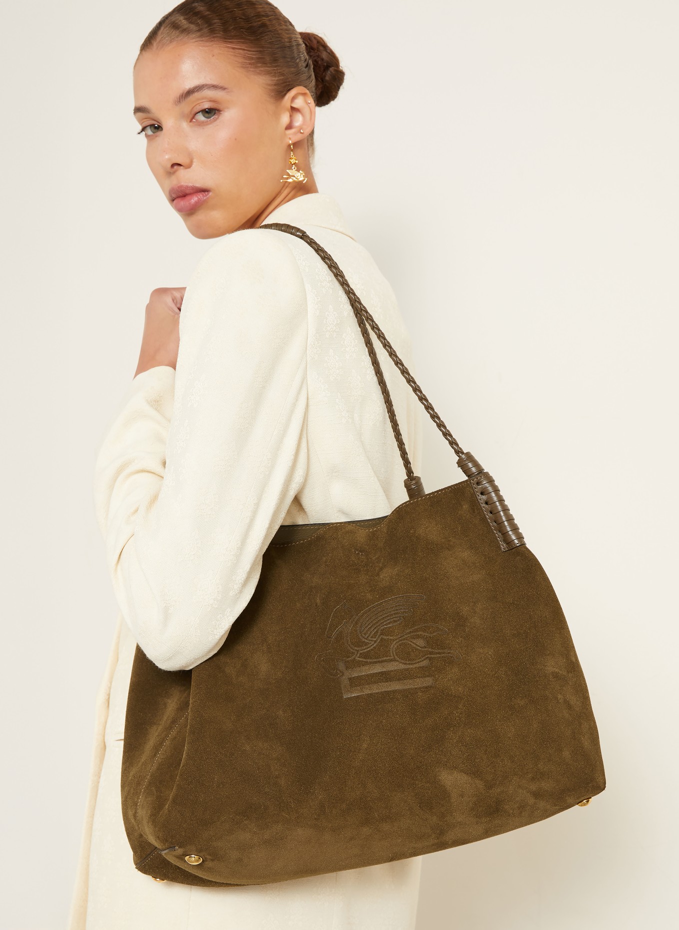 ETRO Schoudertas LIBRA met etui: KAKI / GOUD