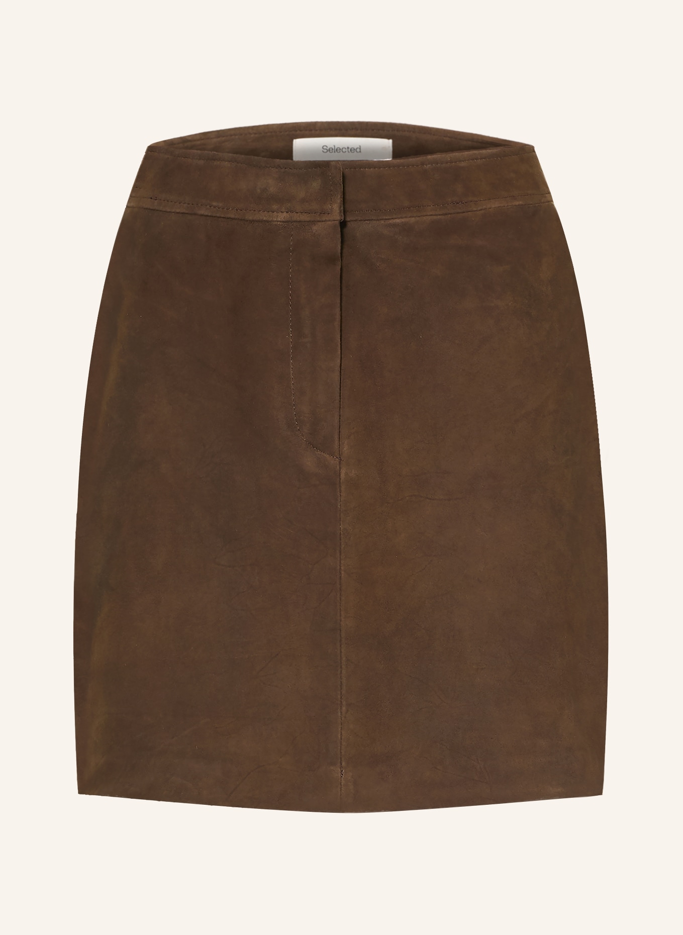 SELECTED jupe en cuir: MARRON FONCÉ