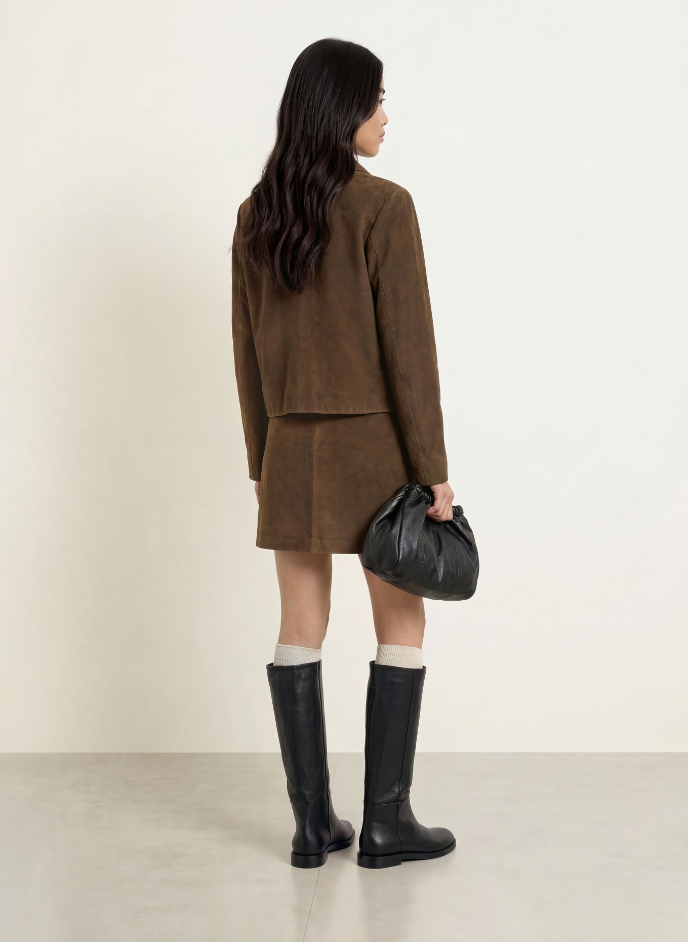 SELECTED jupe en cuir: MARRON FONCÉ