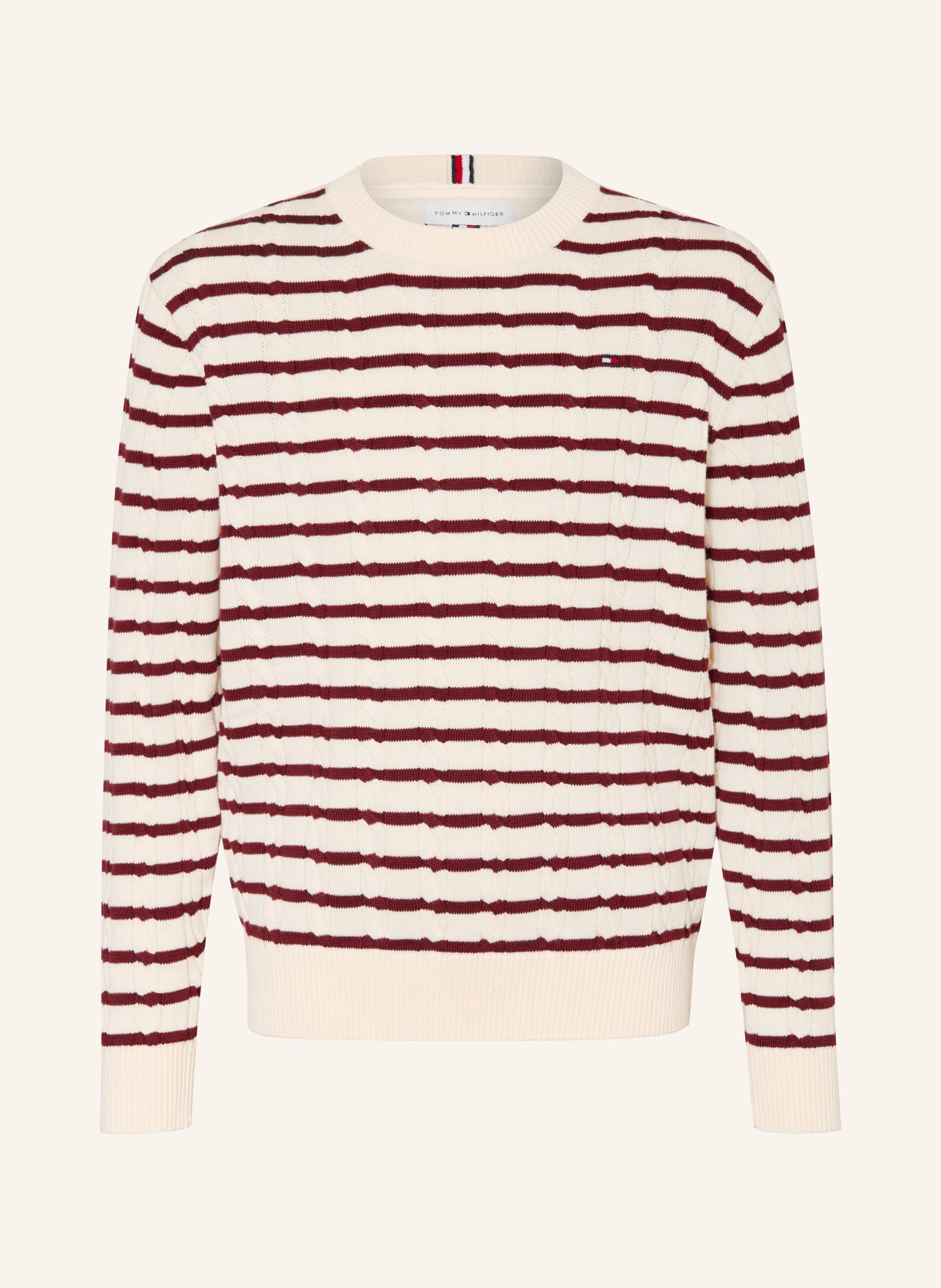 TOMMY HILFIGER Pullover: CREME / DUNKELROT