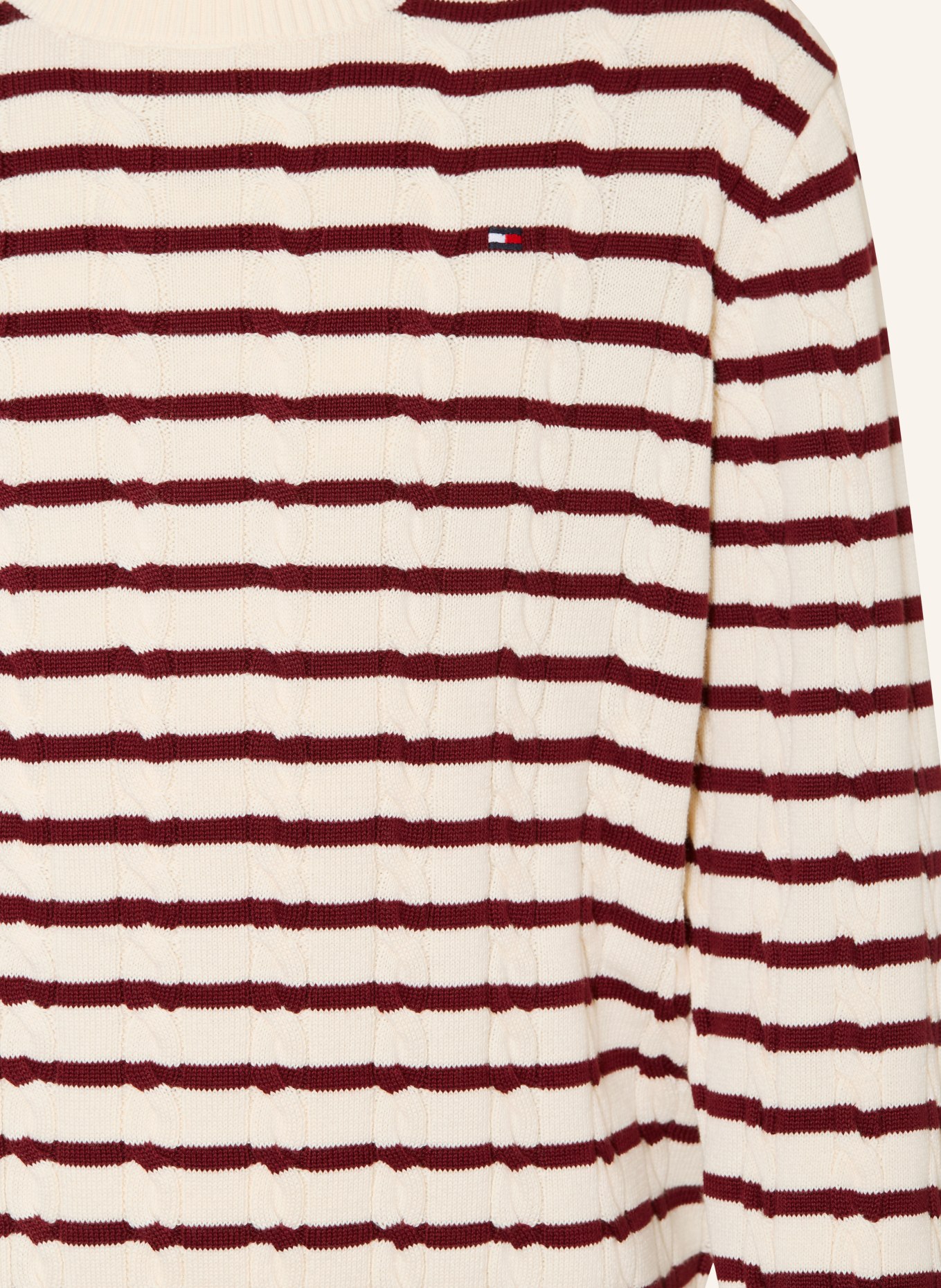 TOMMY HILFIGER Pullover: CREME / DUNKELROT