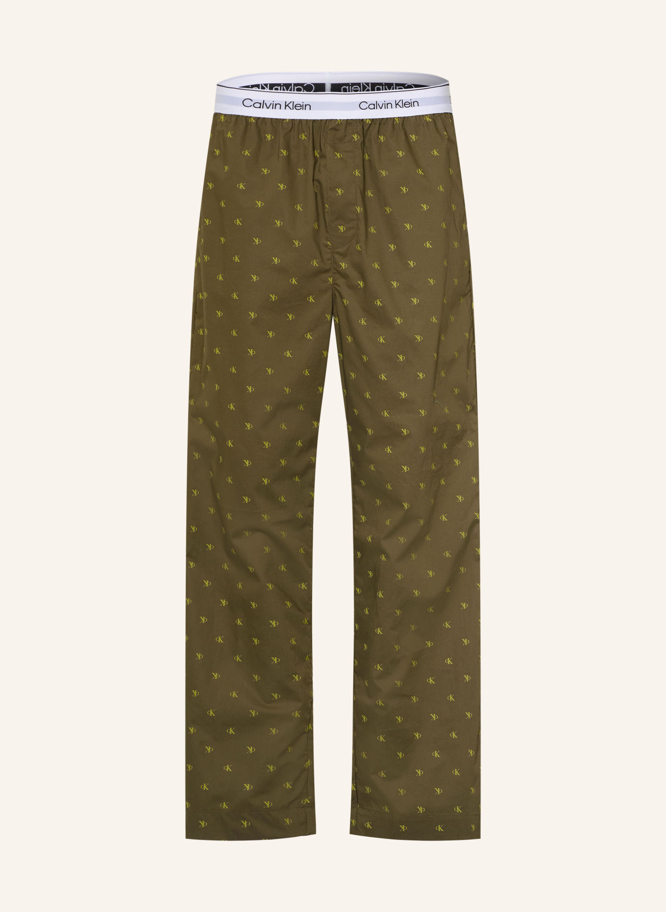 Calvin Klein Pajama pants COTTON POPLIN: OLIVE / LIGHT GREEN / WHITE
