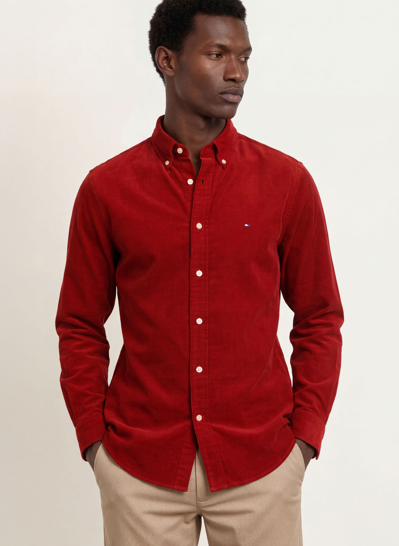 TOMMY HILFIGER Chemise en velours côtelé coupe regular: ROUGE