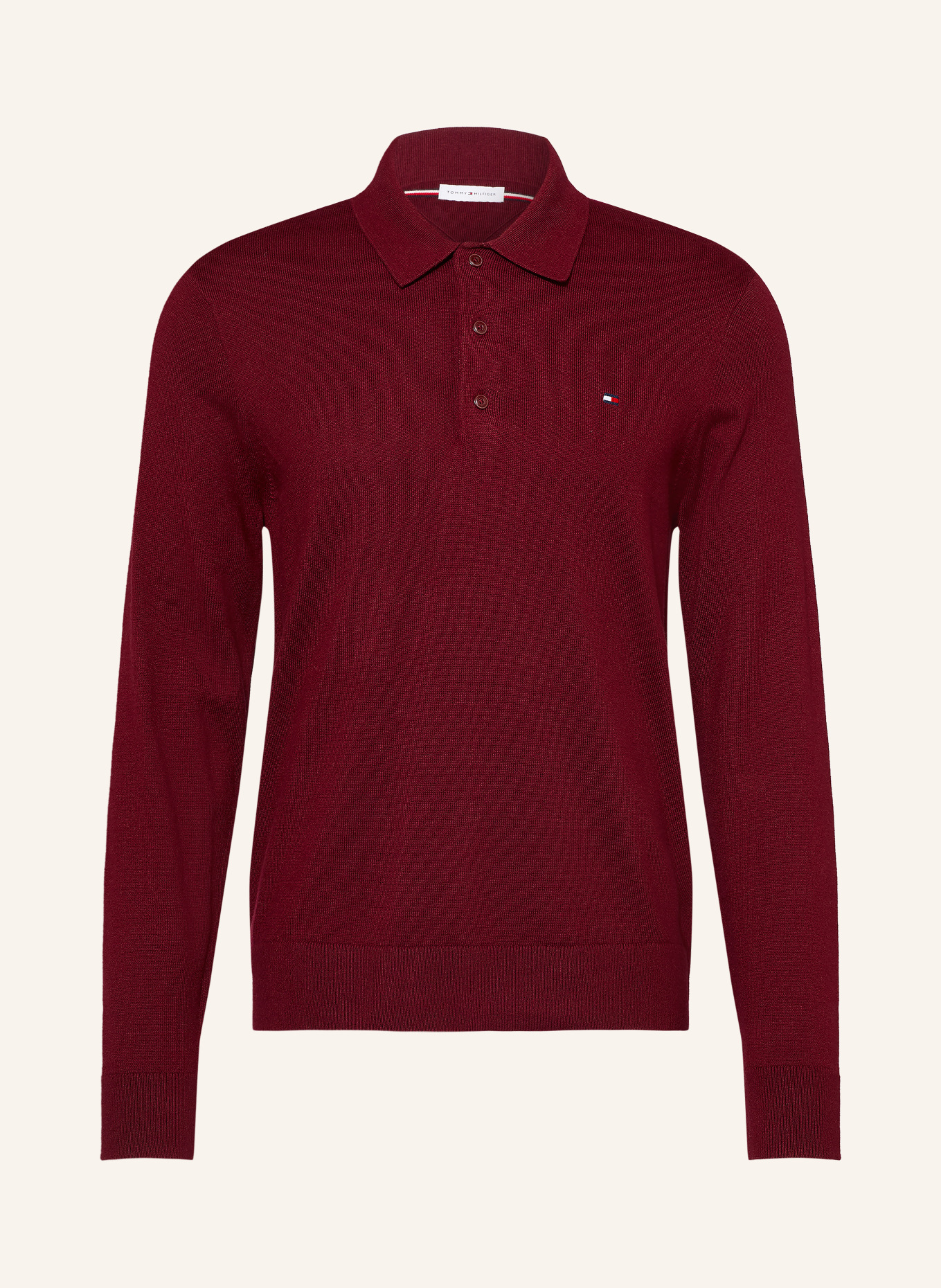 TOMMY HILFIGER Strick-Poloshirt: DUNKELROT