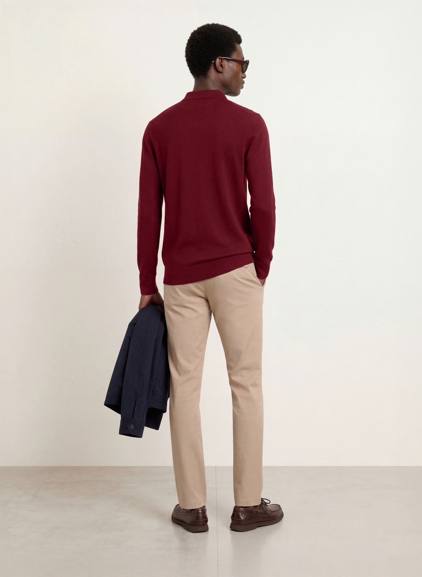 TOMMY HILFIGER Strick-Poloshirt: DUNKELROT
