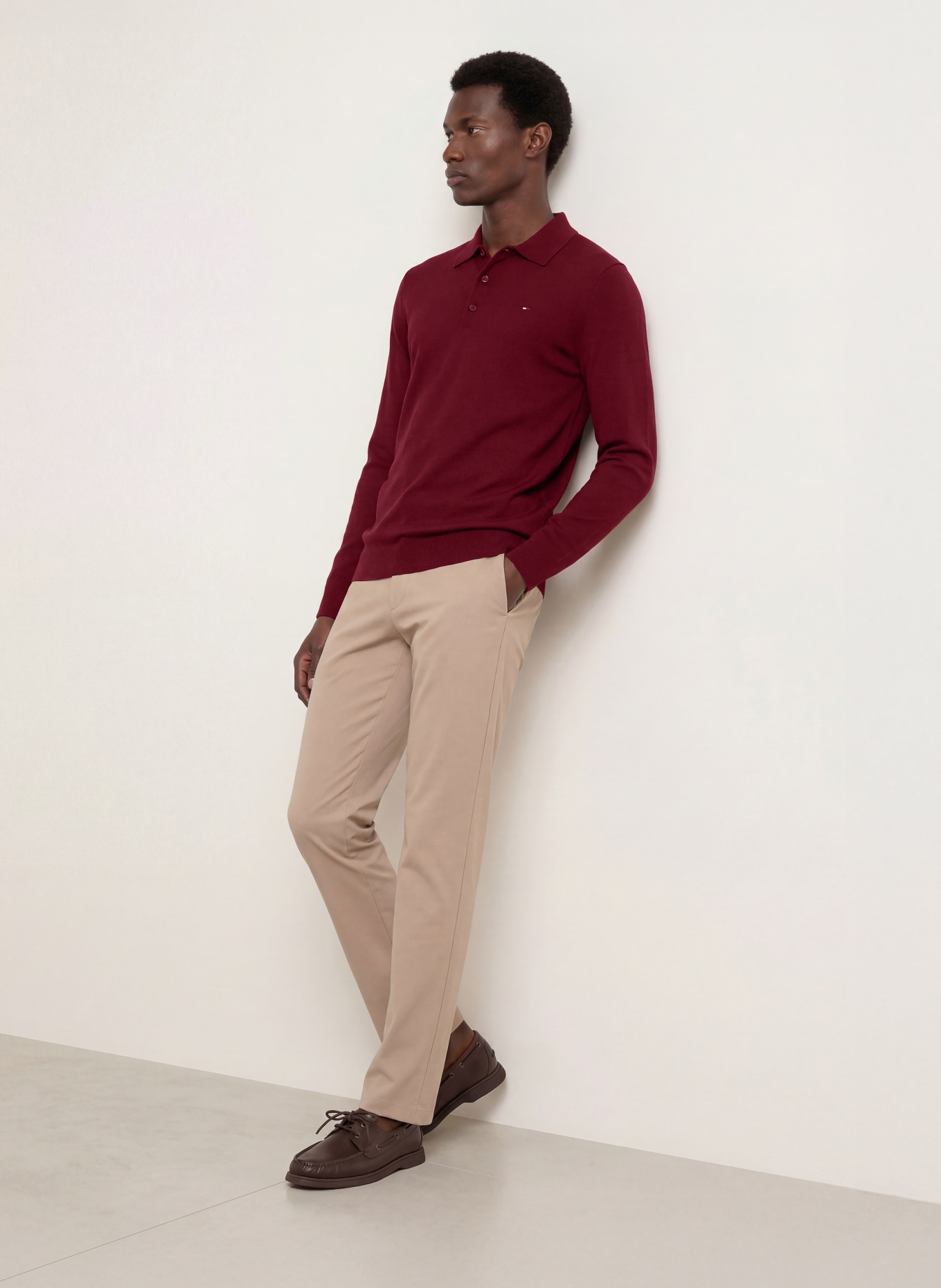 TOMMY HILFIGER Strick-Poloshirt: DUNKELROT