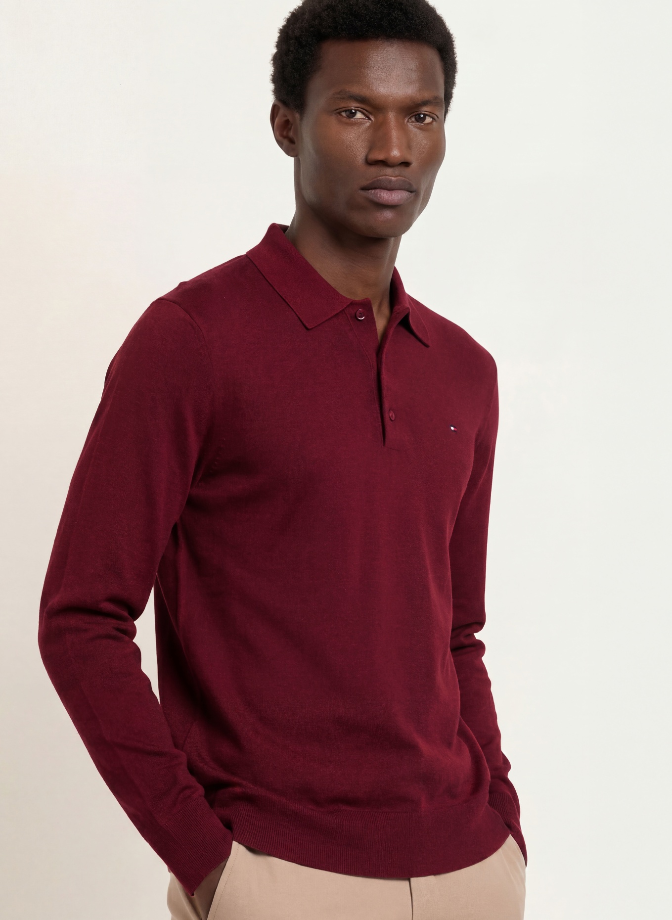 TOMMY HILFIGER Strick-Poloshirt: DUNKELROT