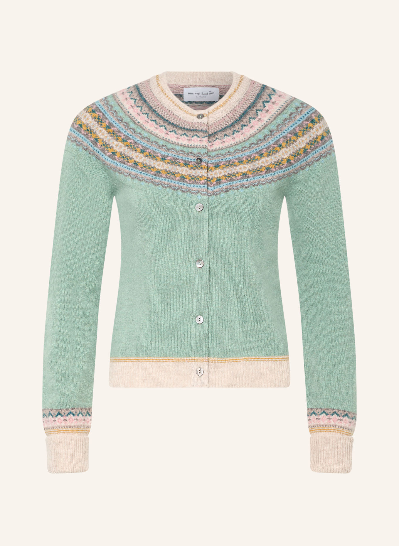 ERIBÉ Strickjacke ALPINE: HELLGRÜN / ROSA / CREME
