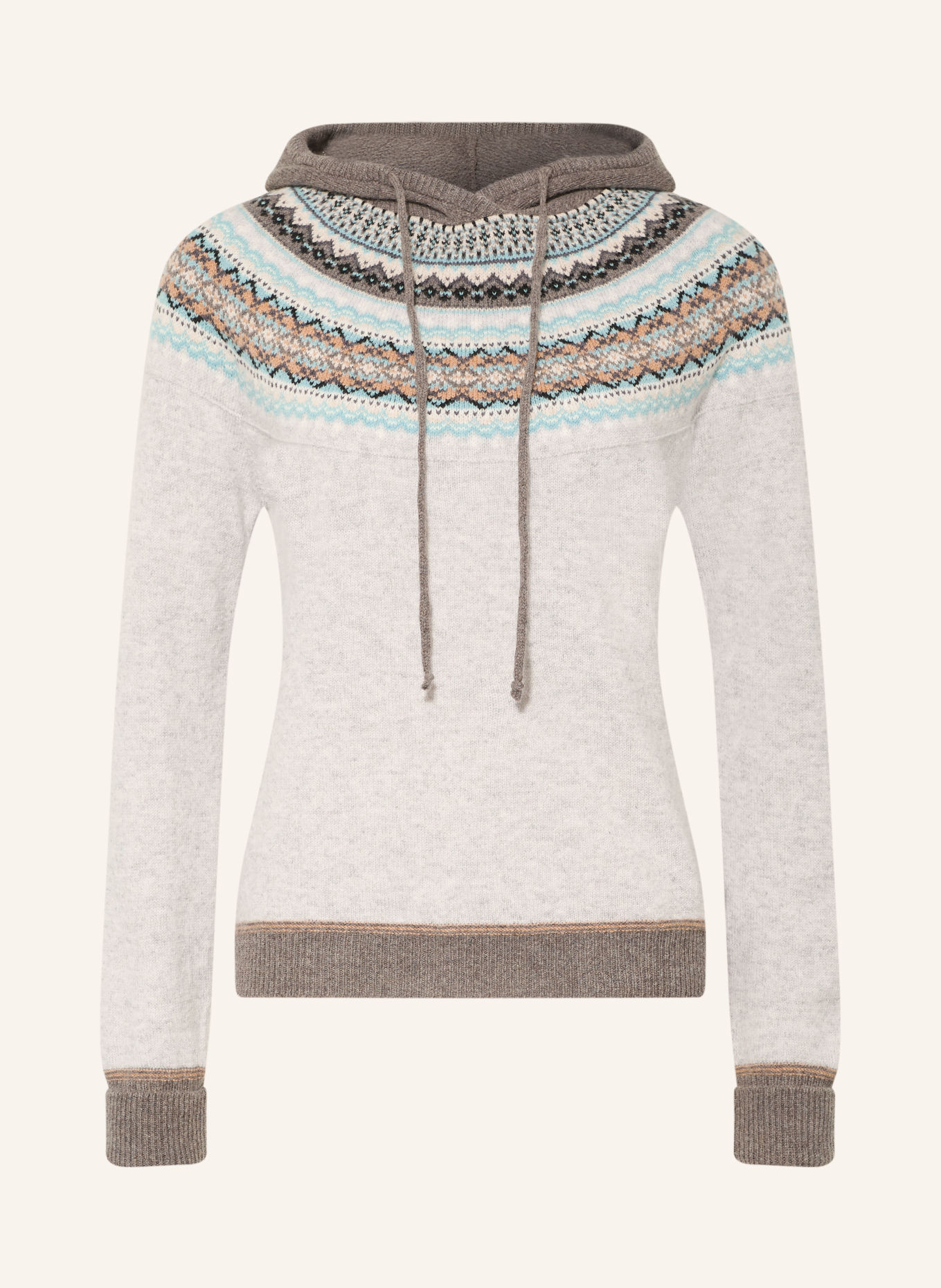 ERIBÉ Strick-Hoodie ALPINE: GRAU / CREME / HELLBLAU