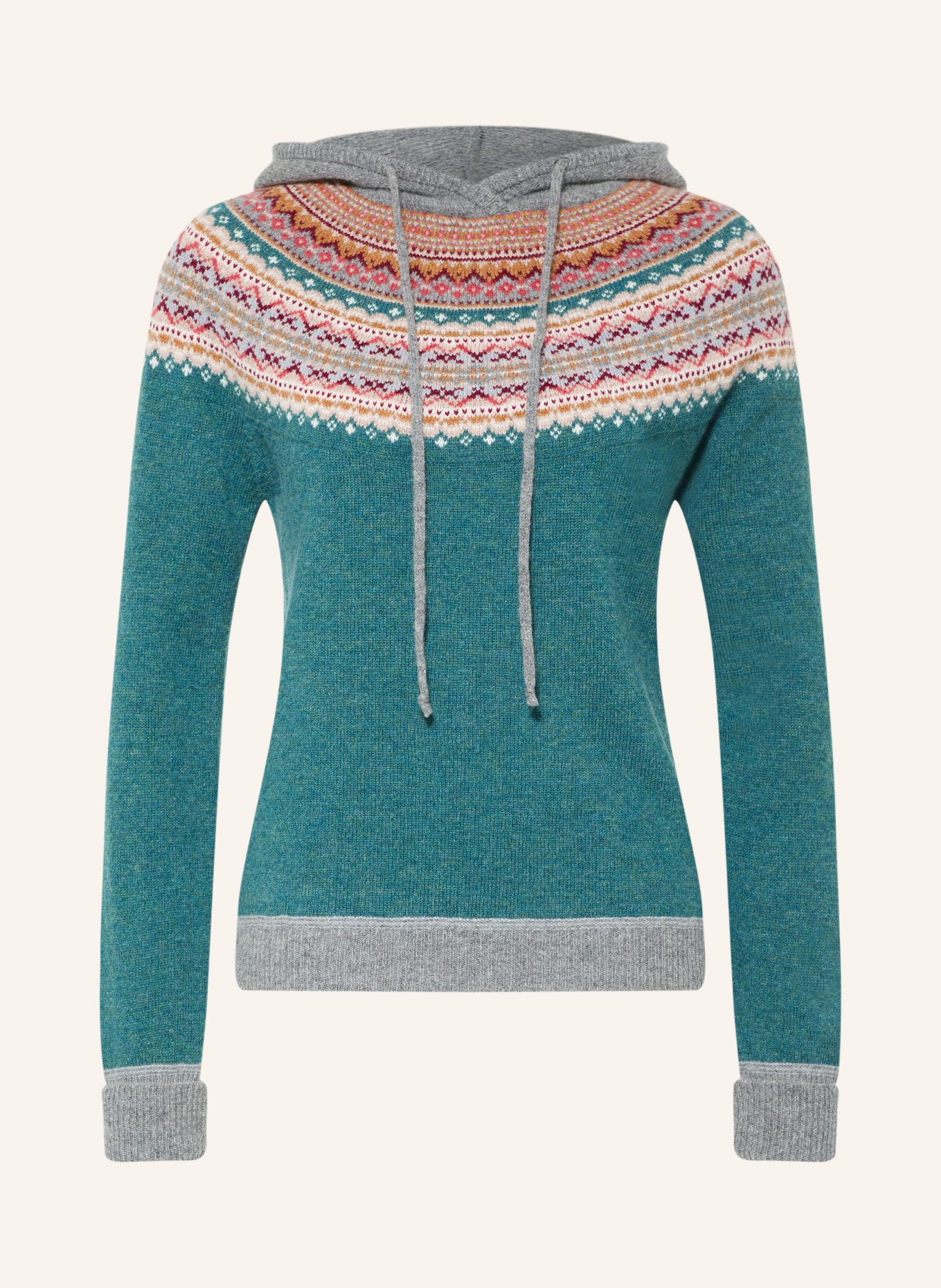 ERIBÉ Strick-Hoodie ALPINE: PETROL / BEIGE / GRAU