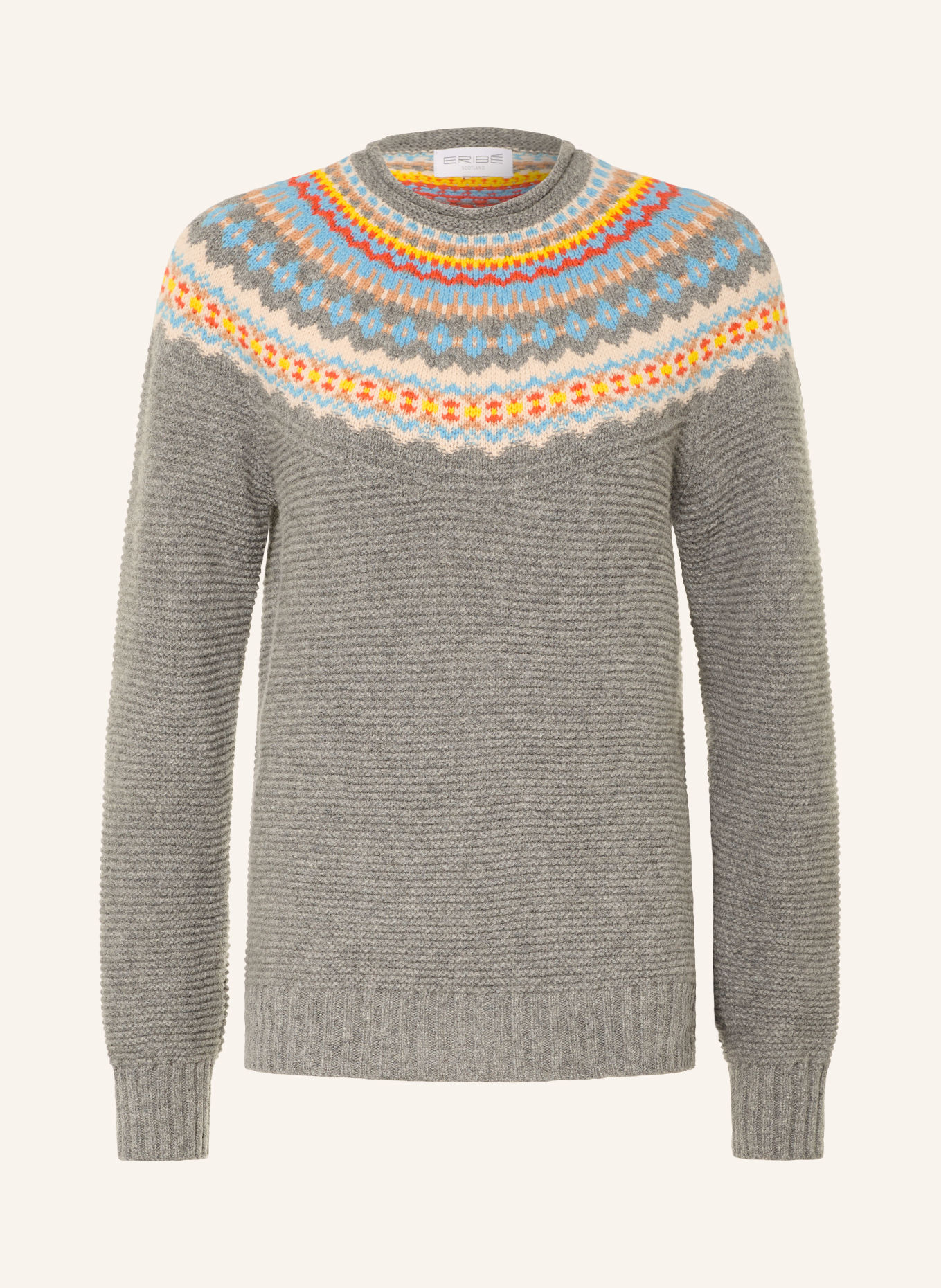 ERIBÉ Pullover STONEYBREK: GRAU / GELB / HELLBLAU
