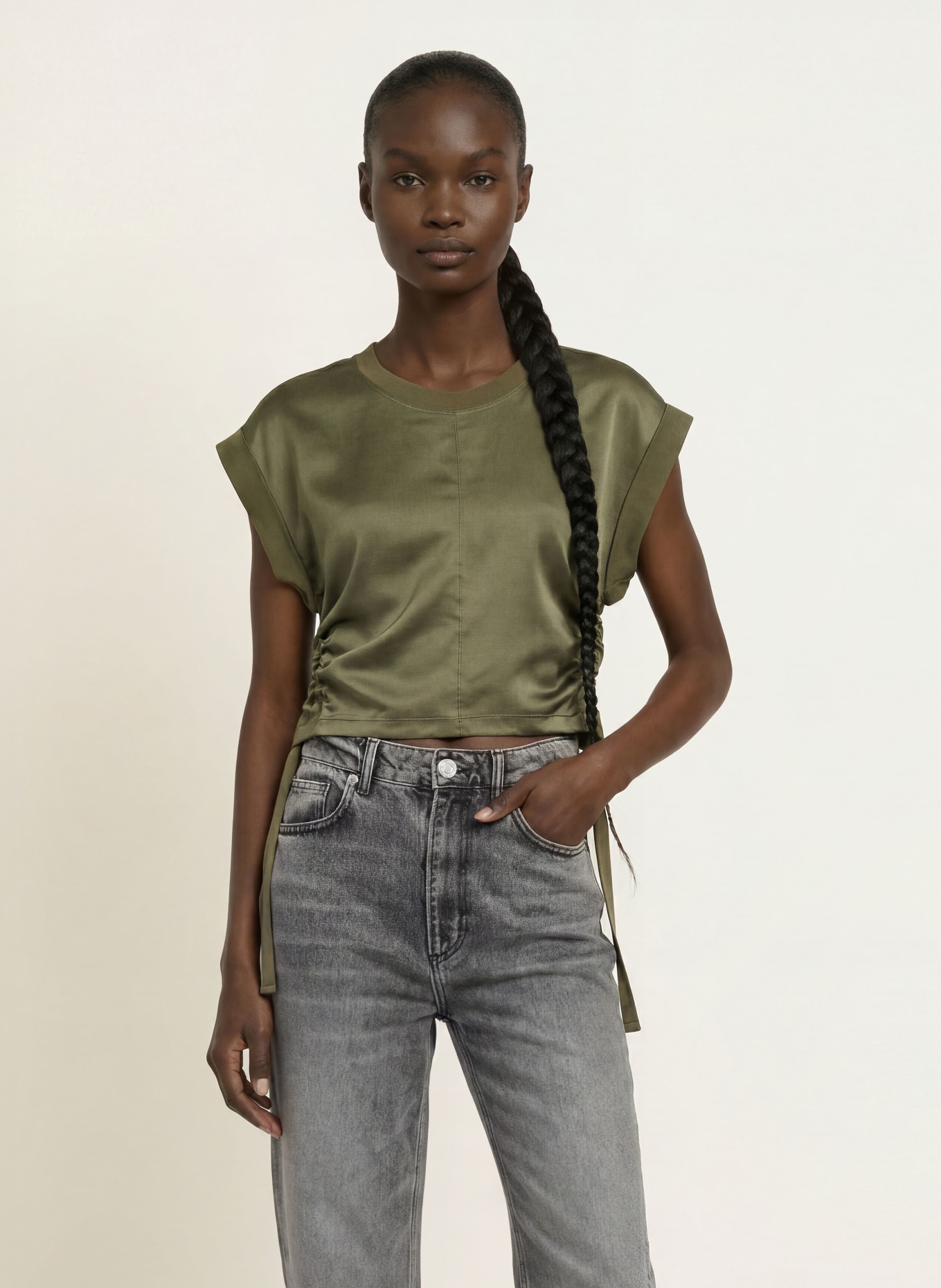 ALLSAINTS Tričko MIRA ze směsi materiálů: OLIVOVÁ