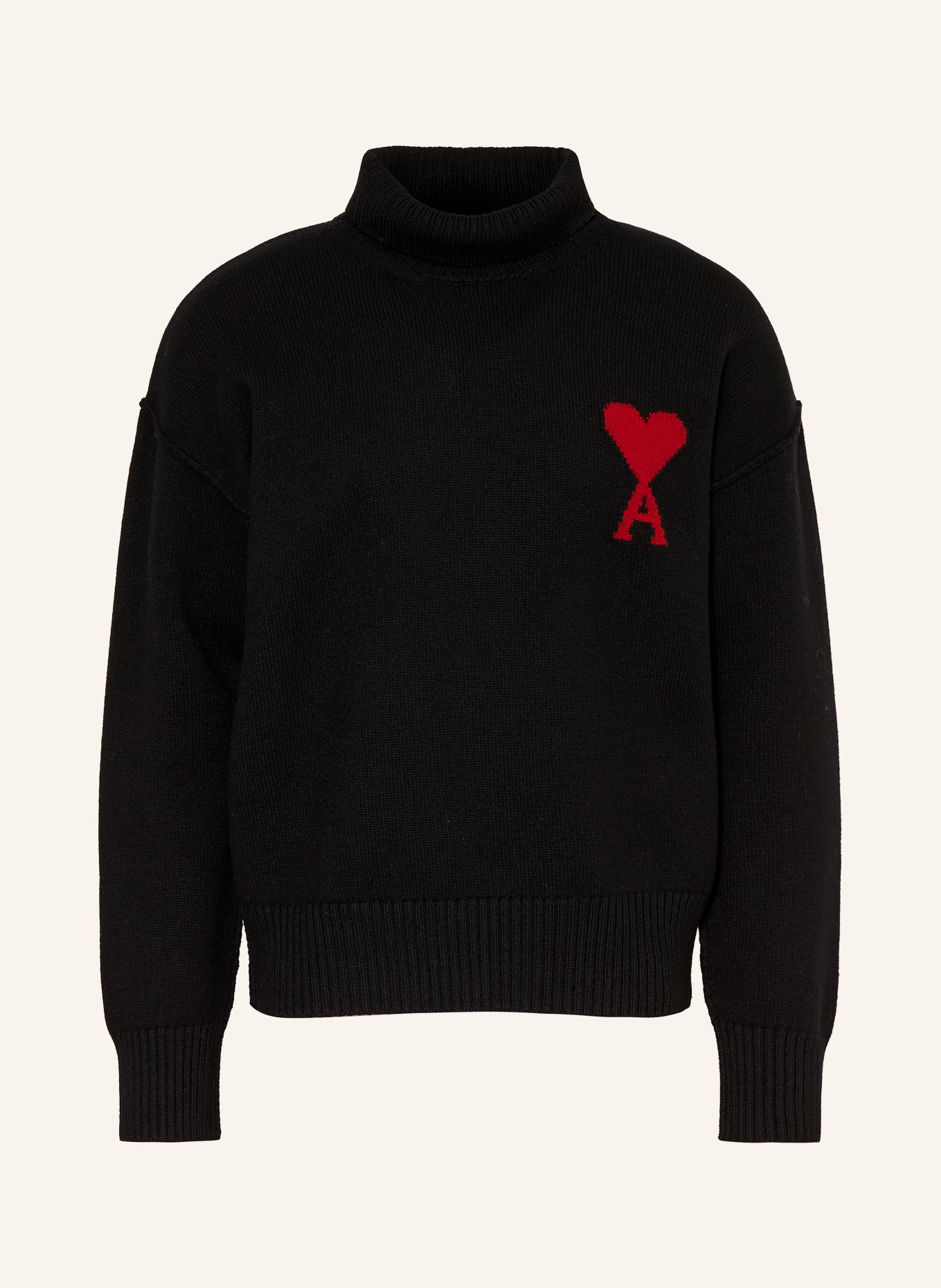 AMI PARIS Rollkragenpullover: SCHWARZ / ROT