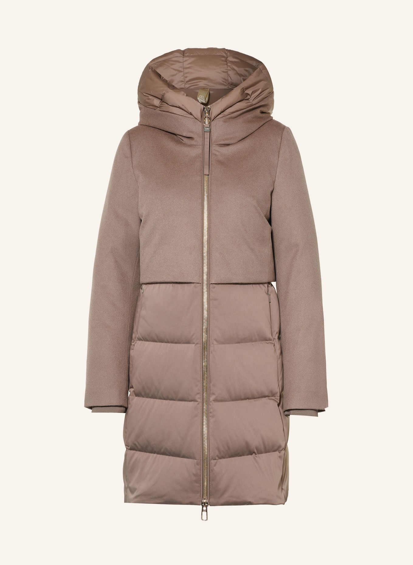 DUNO BALLON X down coat in mixed materials with detachable hood: TAUPE