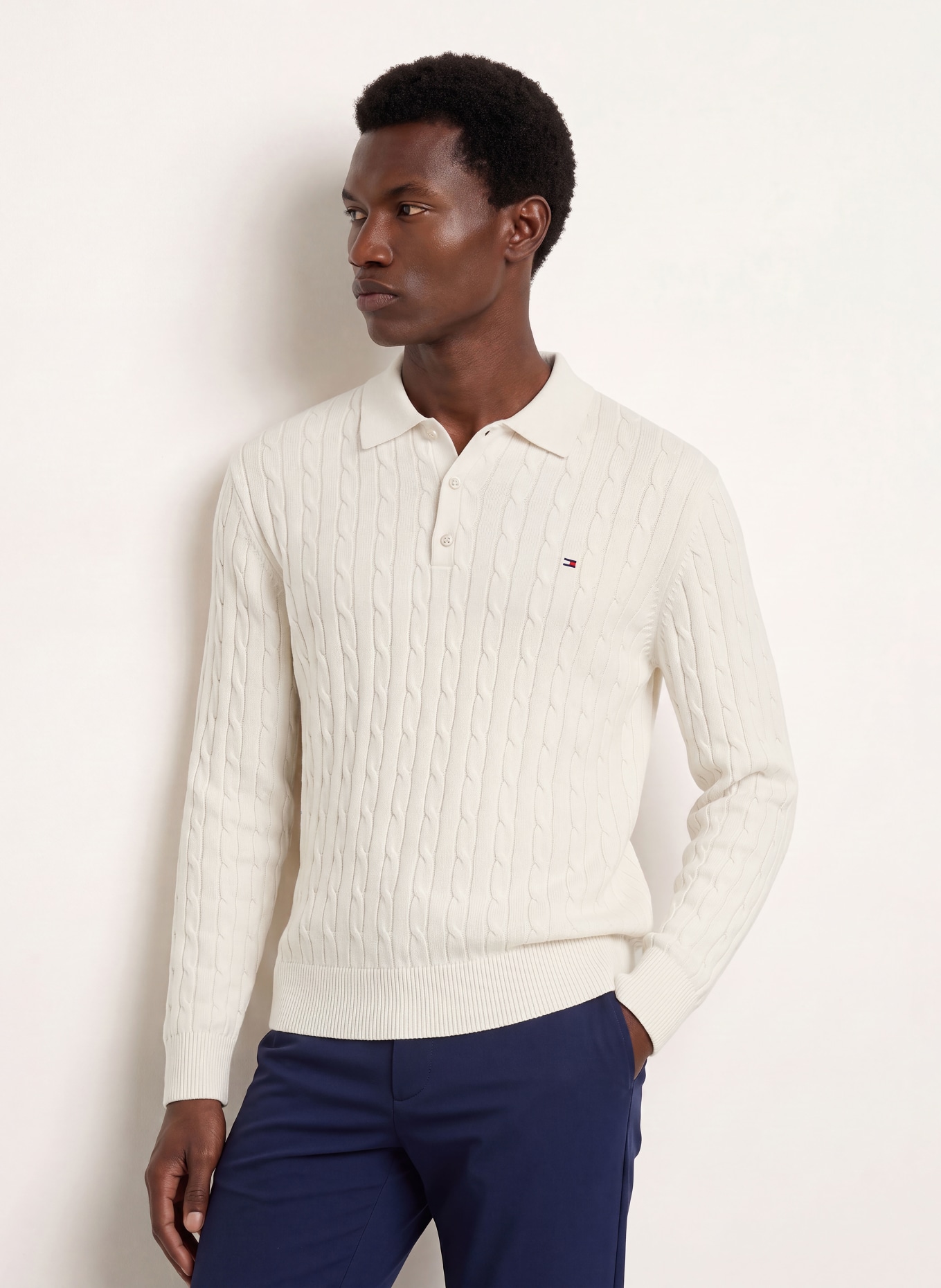 TOMMY HILFIGER Strick-Poloshirt: ECRU