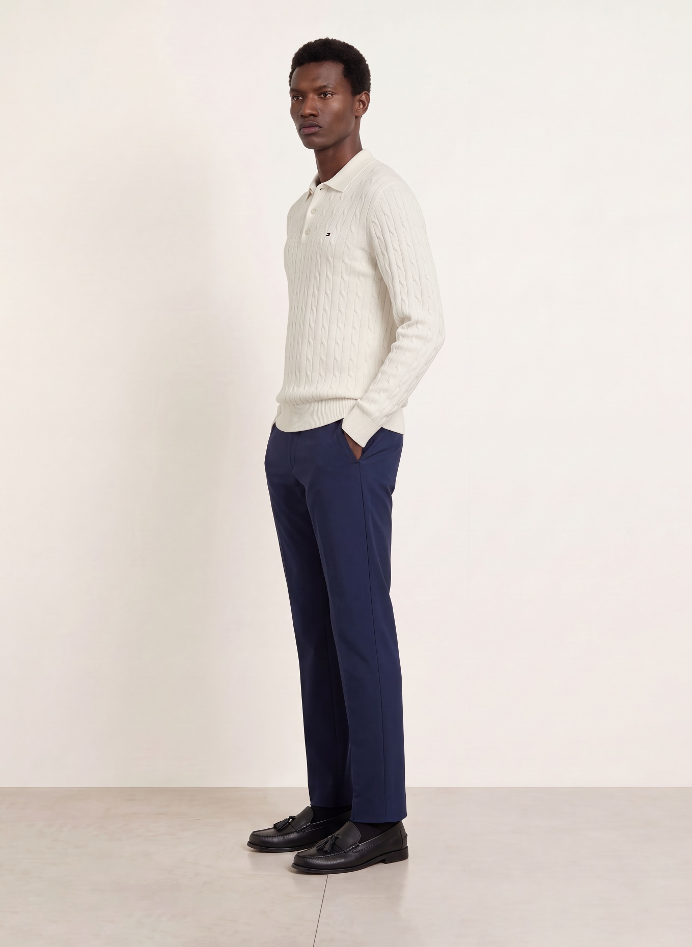 TOMMY HILFIGER Strick-Poloshirt: ECRU
