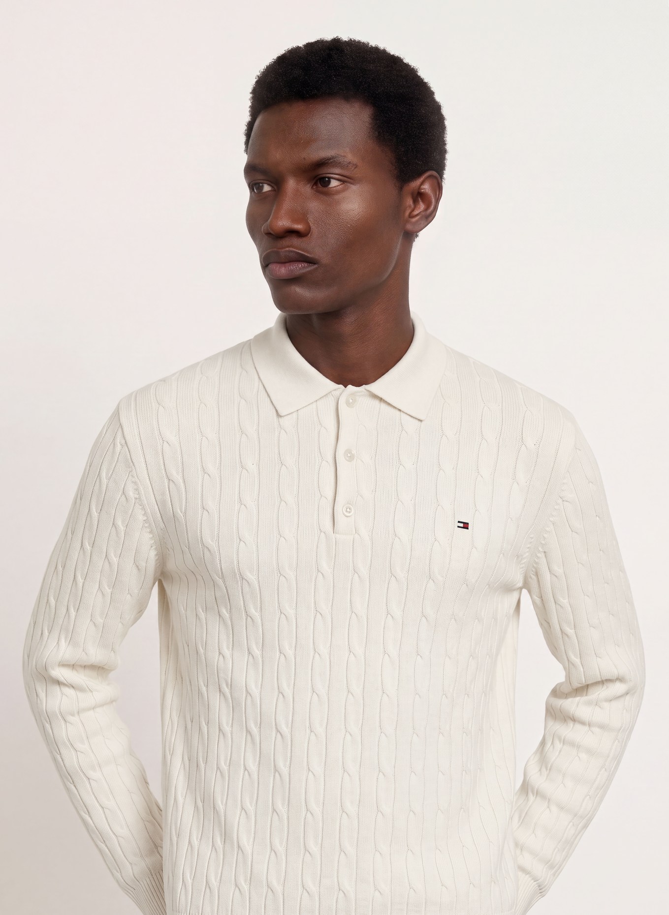 TOMMY HILFIGER Strick-Poloshirt: ECRU
