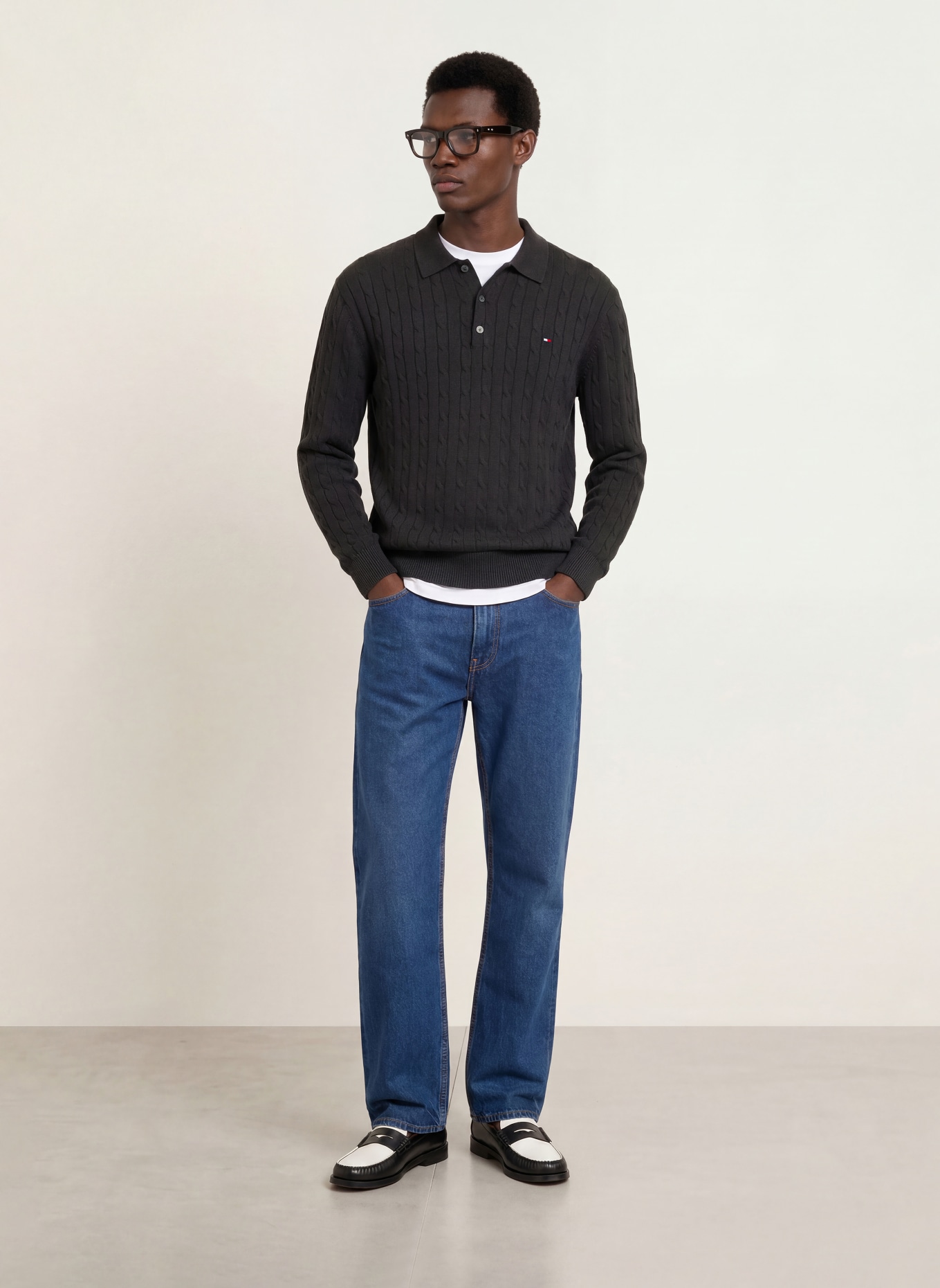 TOMMY HILFIGER Gebreid poloshirt: ZWART