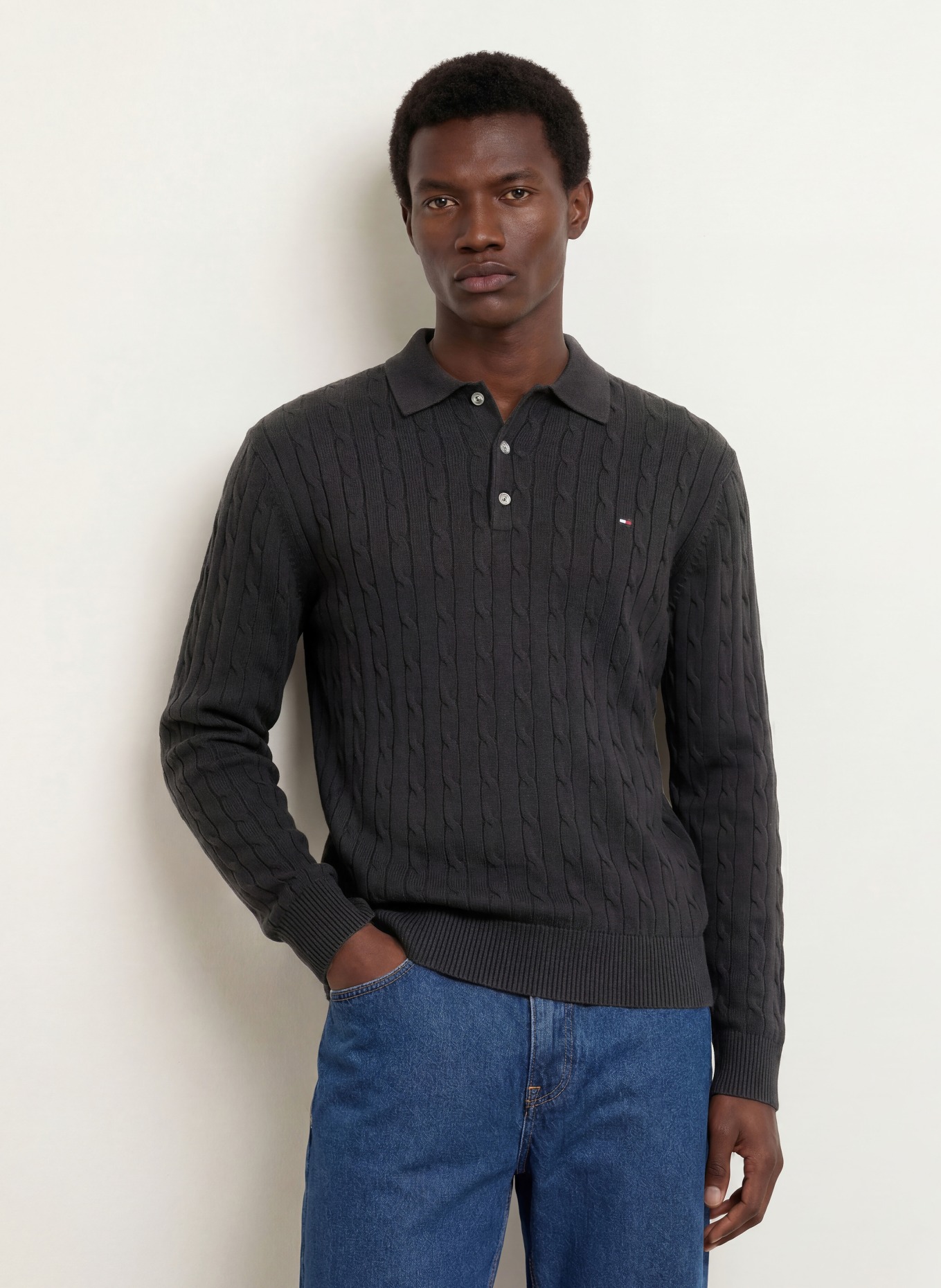 TOMMY HILFIGER Gebreid poloshirt: ZWART