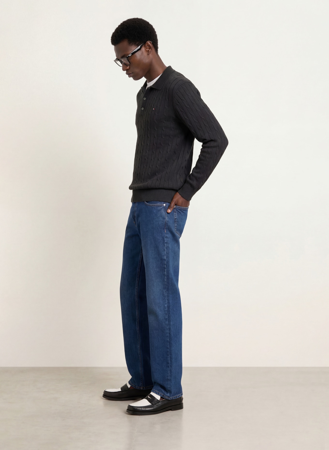 TOMMY HILFIGER Gebreid poloshirt: ZWART