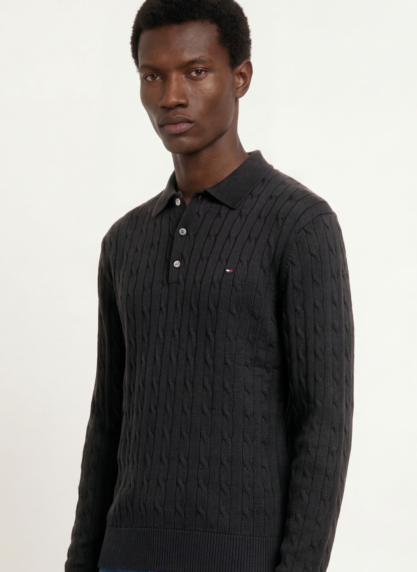 TOMMY HILFIGER Gebreid poloshirt: ZWART