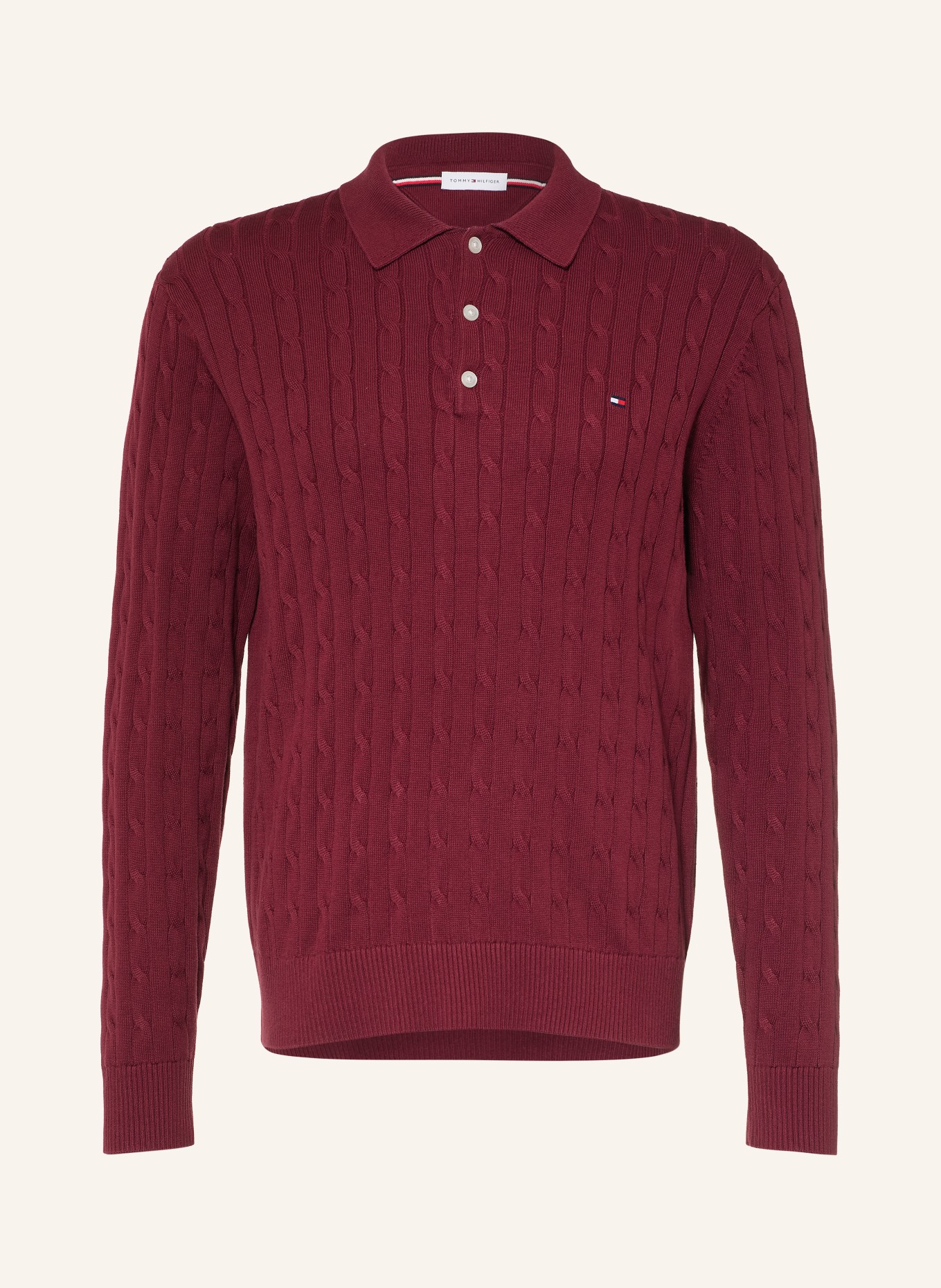TOMMY HILFIGER Strick-Poloshirt: DUNKELROT
