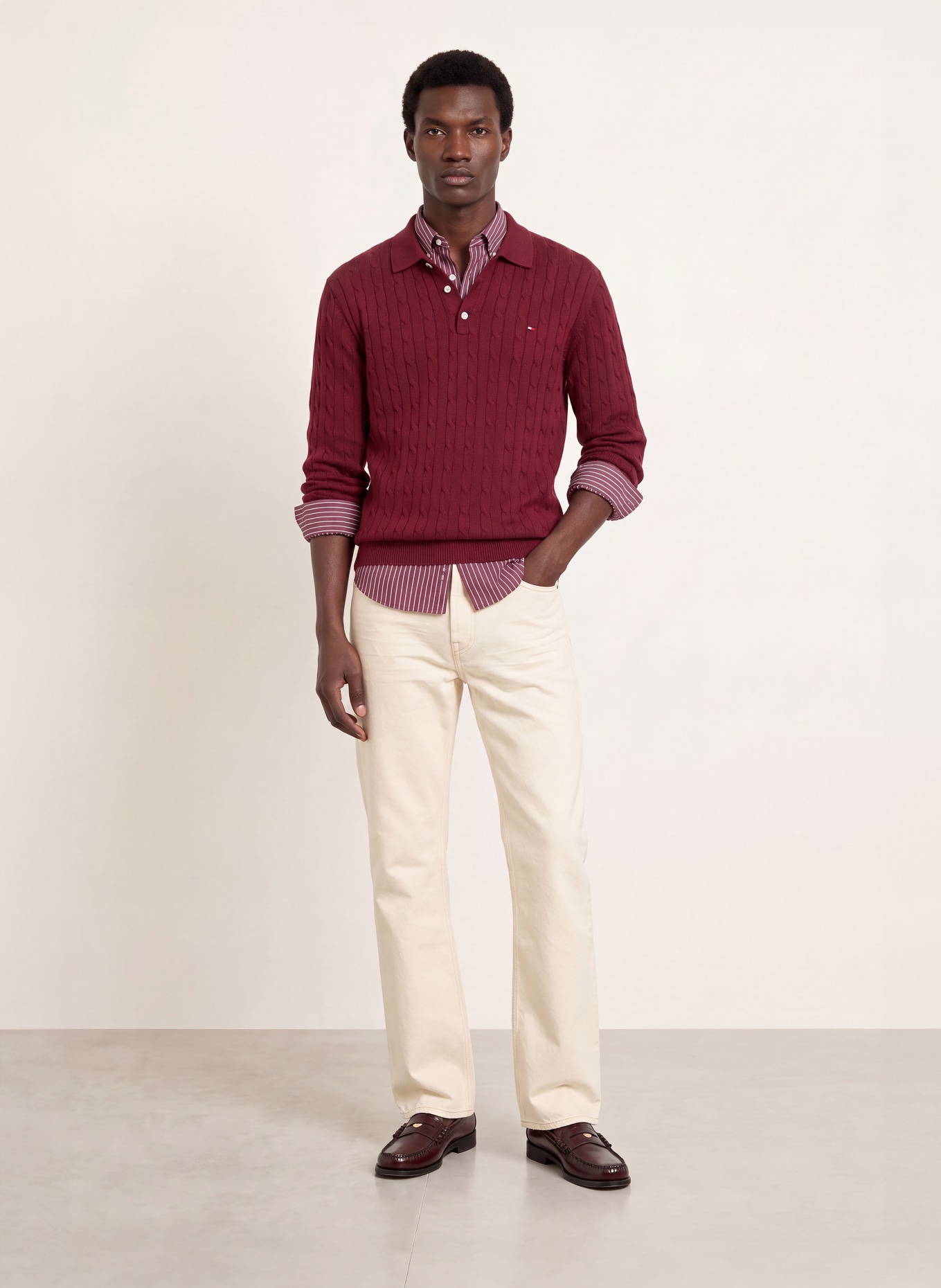 TOMMY HILFIGER Strick-Poloshirt: DUNKELROT