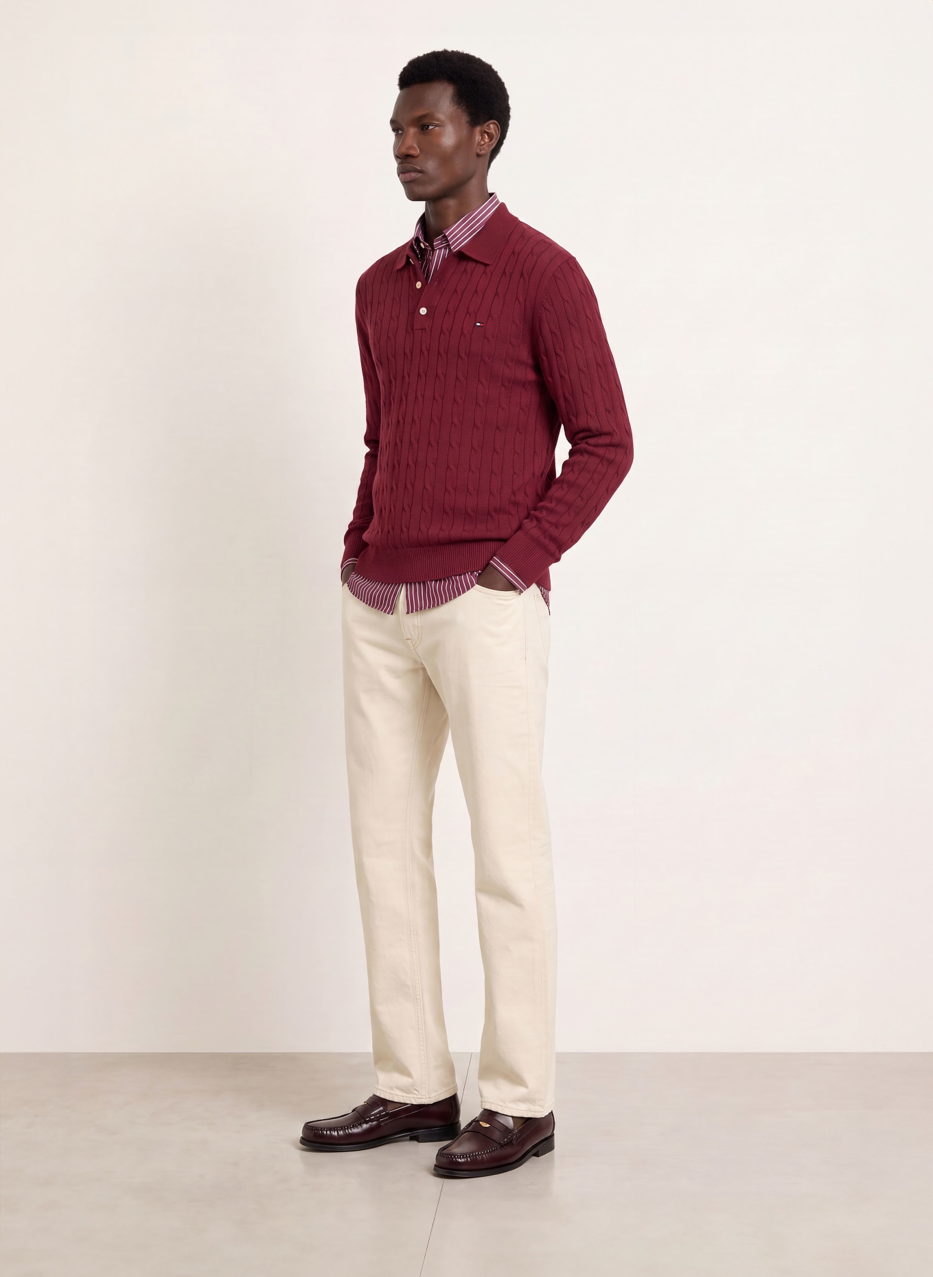 TOMMY HILFIGER Strick-Poloshirt: DUNKELROT