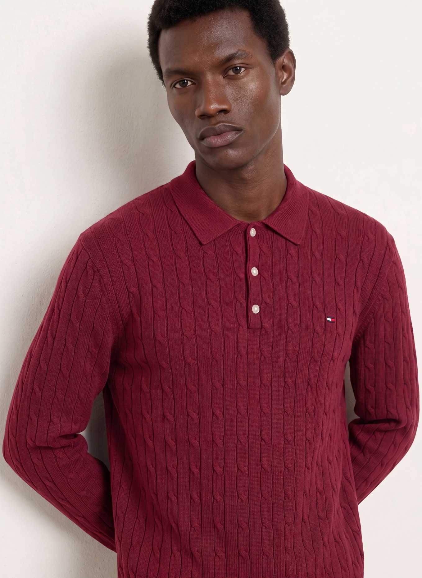 TOMMY HILFIGER Strick-Poloshirt: DUNKELROT