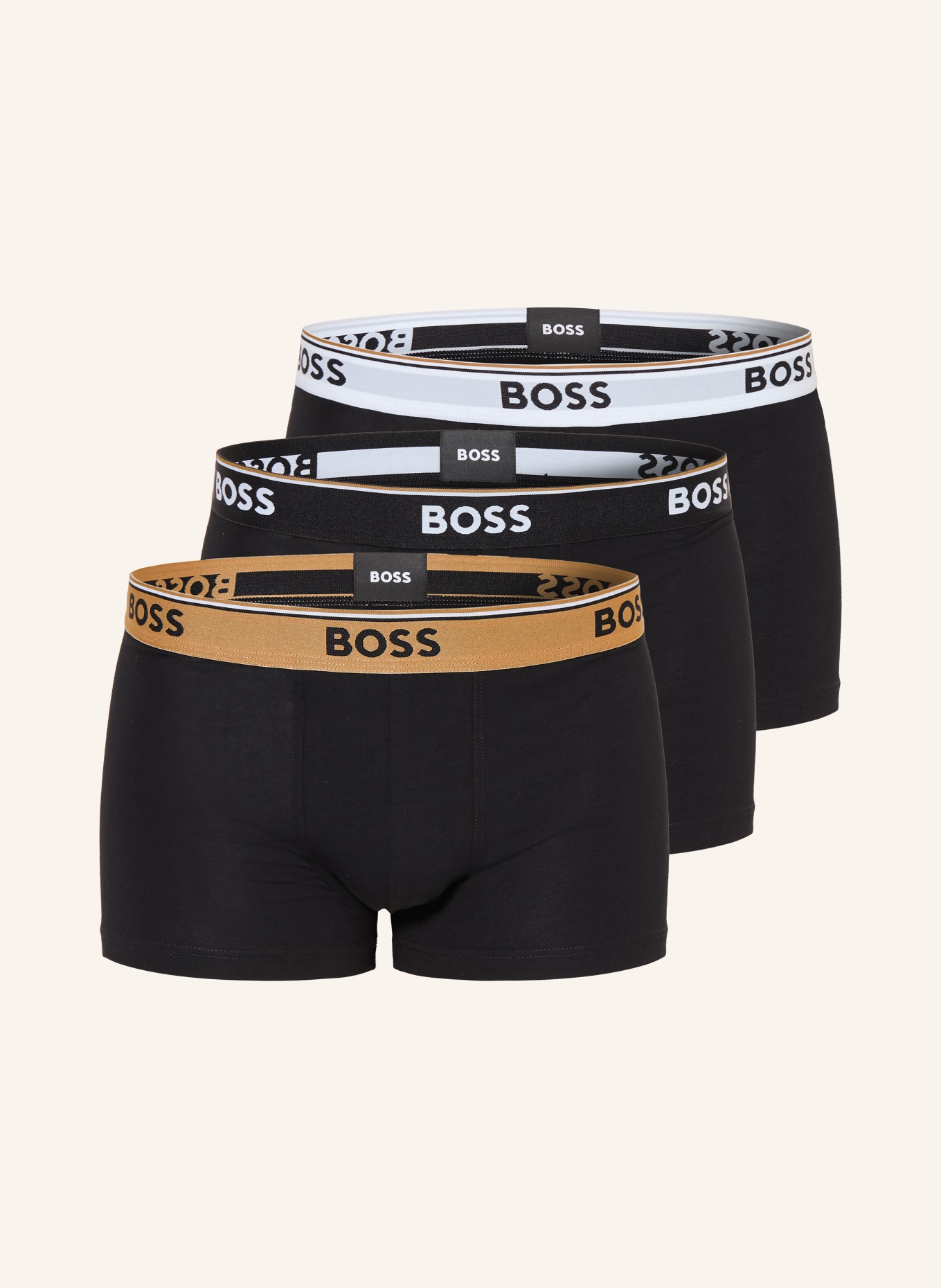 BOSS 3-pack boxershorts POWER: ZWART / CAMEL / WIT