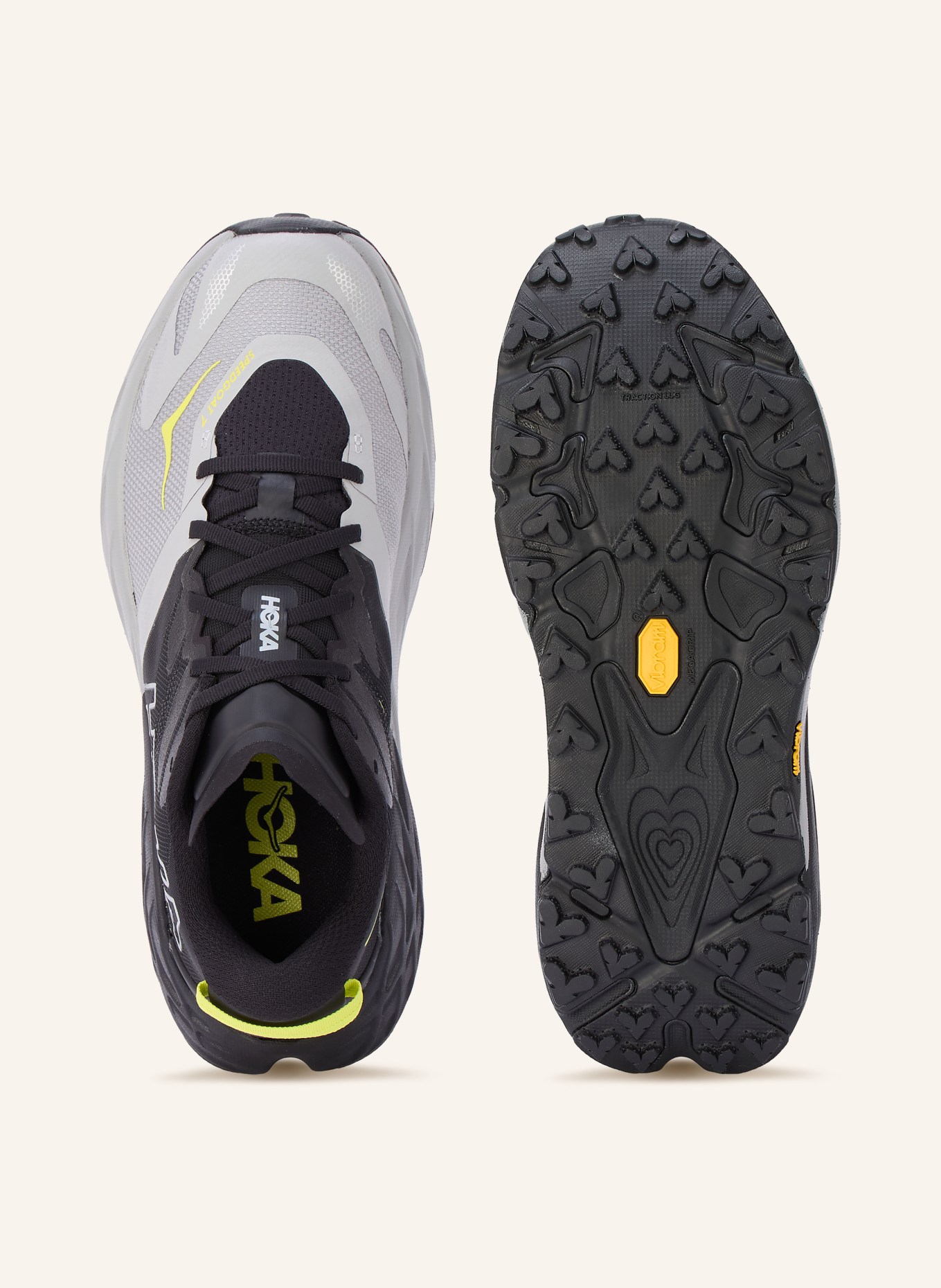 HOKA SPEEDGOAT 7 Trail Running Shoes: GRAY / NEON YELLOW / BLACK