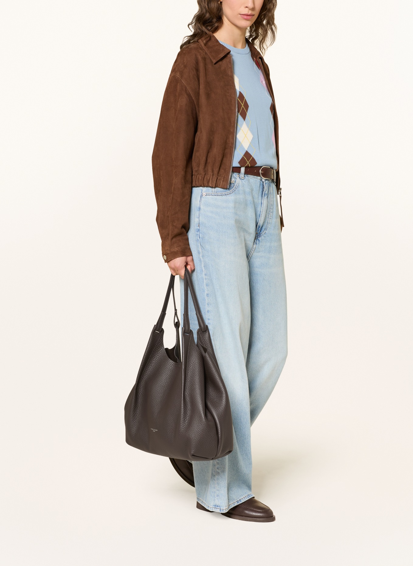 GIANNI CHIARINI DUA XL shopper with pouch: DARK BROWN