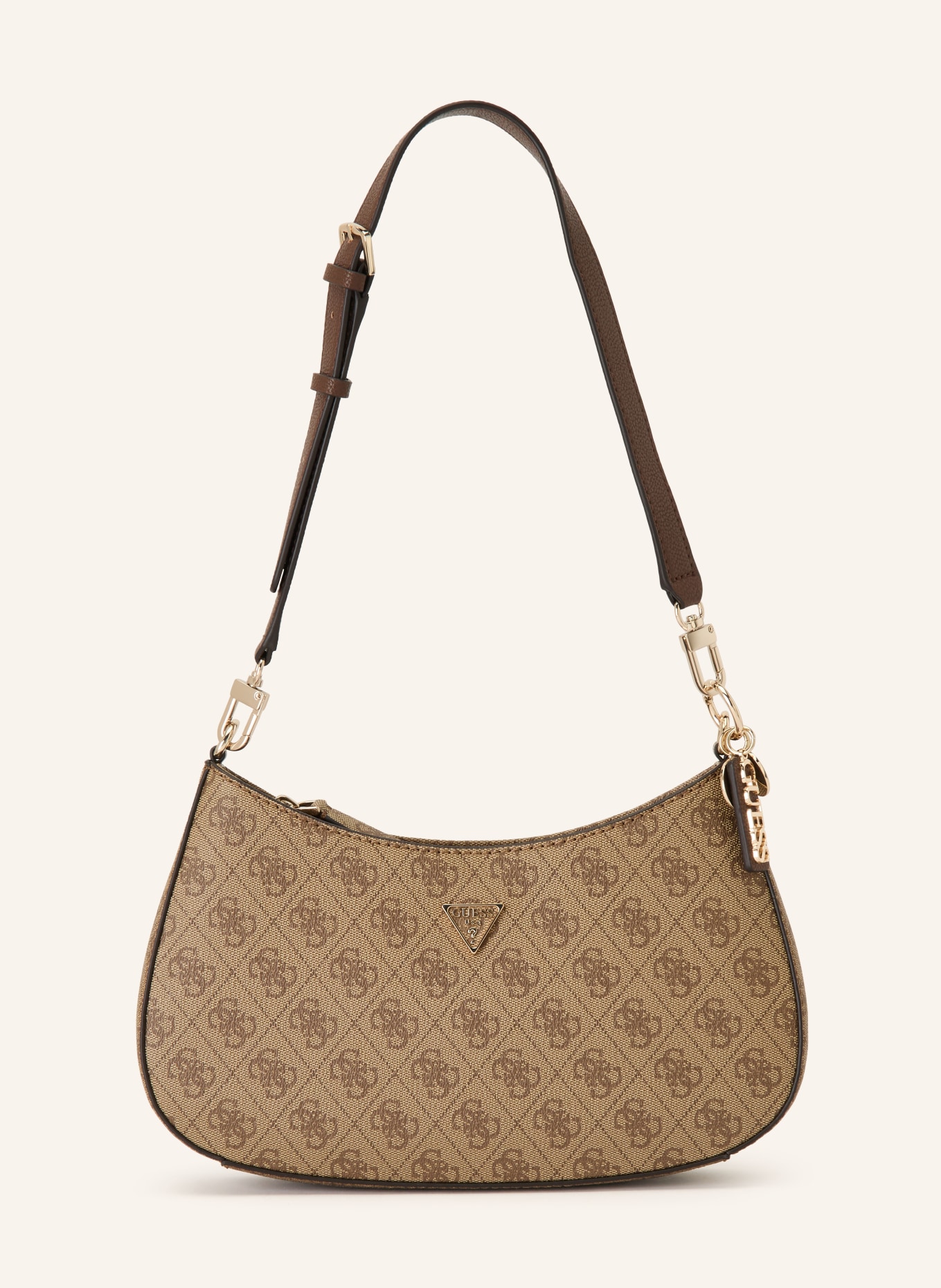GUESS Schultertasche NOELLE: TAUPE / GOLD / DUNKELGRAU