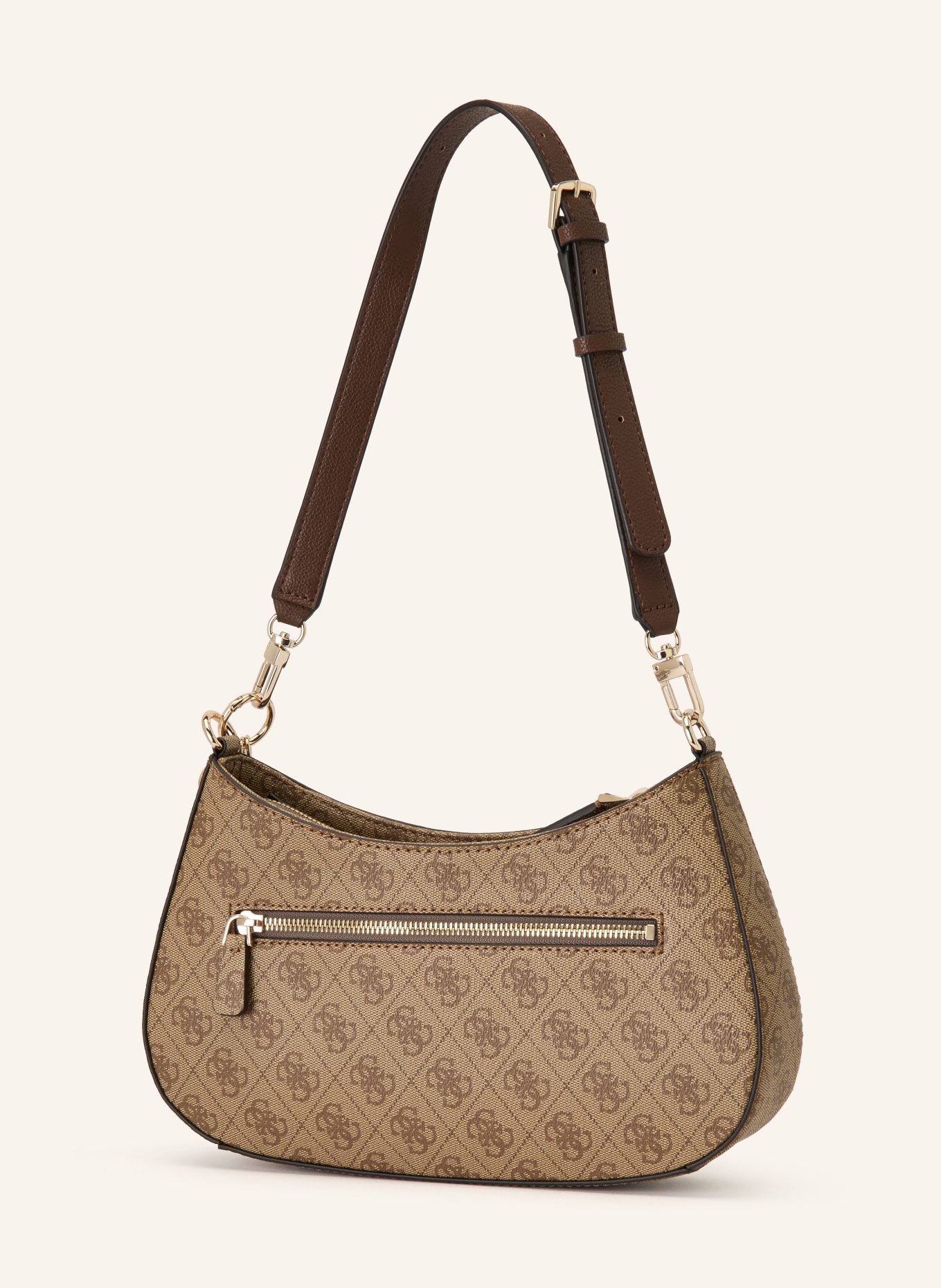GUESS Schultertasche NOELLE: TAUPE / GOLD / DUNKELGRAU