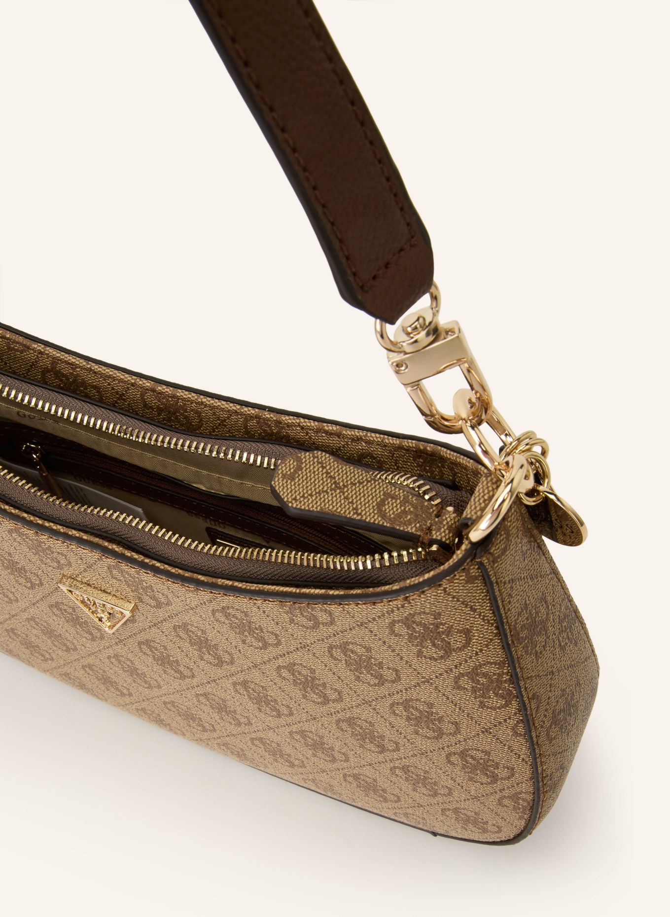GUESS Schultertasche NOELLE: TAUPE / GOLD / DUNKELGRAU