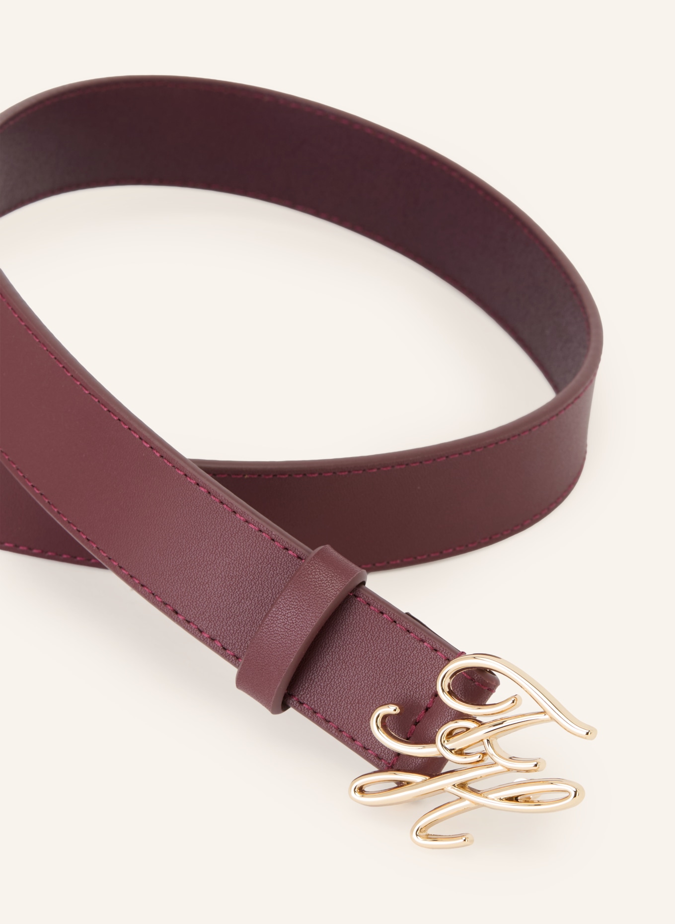 TOMMY HILFIGER Ledergürtel: DUNKELROT / GOLD