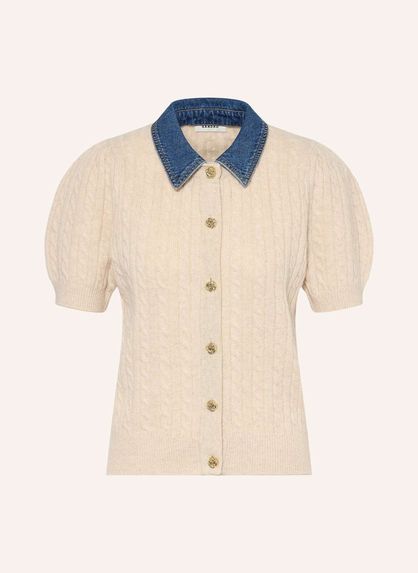 SANDRO Strickjacke mit abnehmbarem Kragen: BEIGE / BLAU