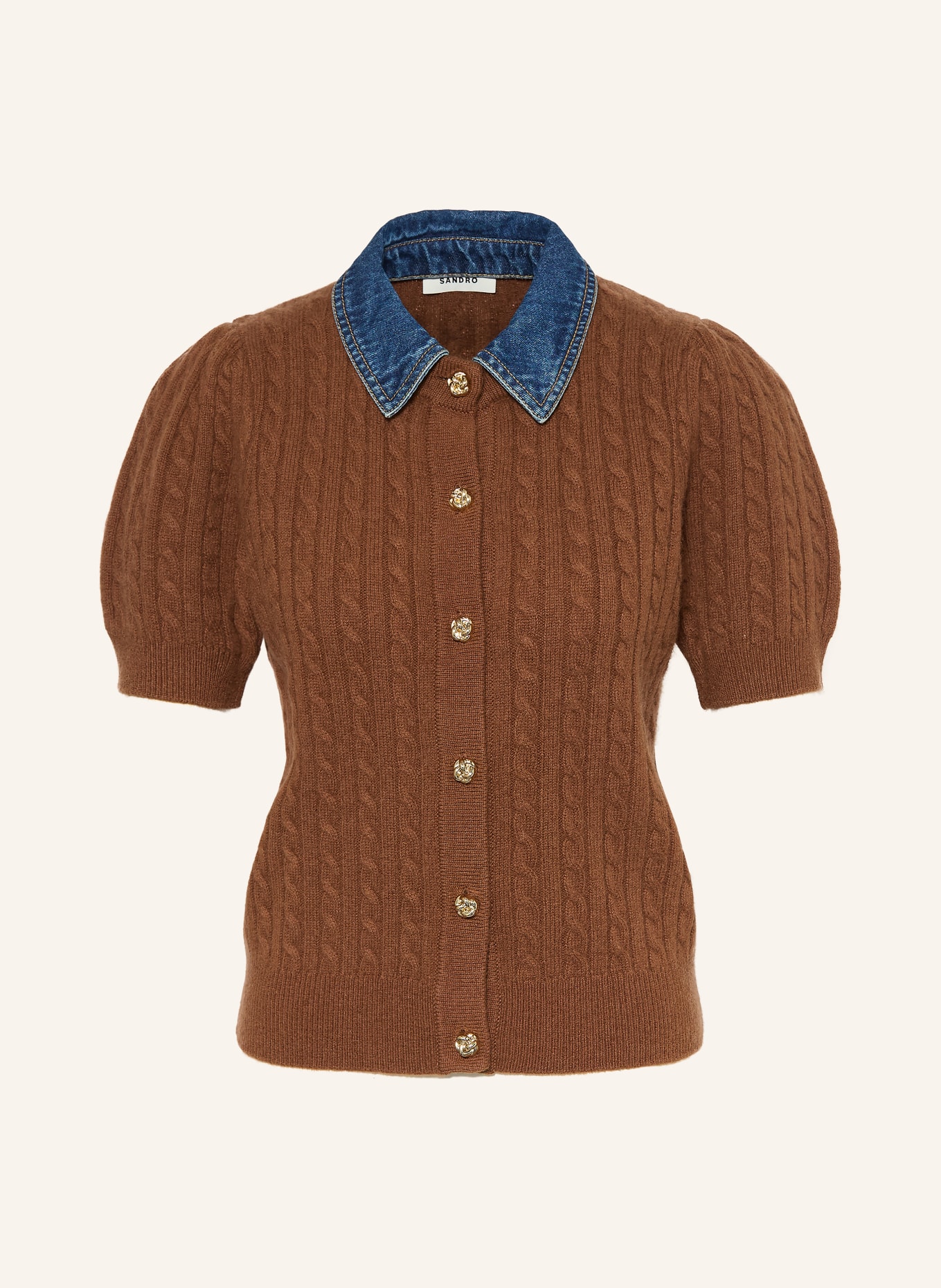 SANDRO Strickjacke mit abnehmbarem Kragen: BRAUN / BLAU