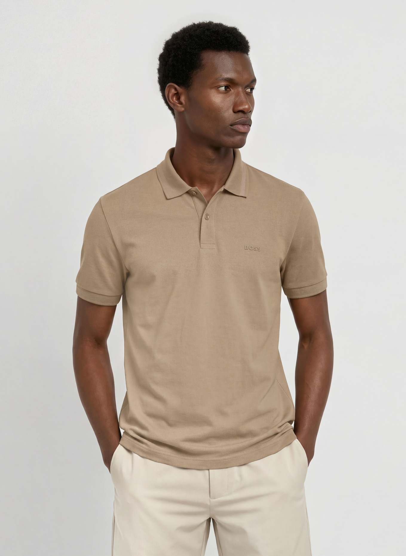 BOSS Koszulka polo z pikowanym wzorem PIO: KHAKI