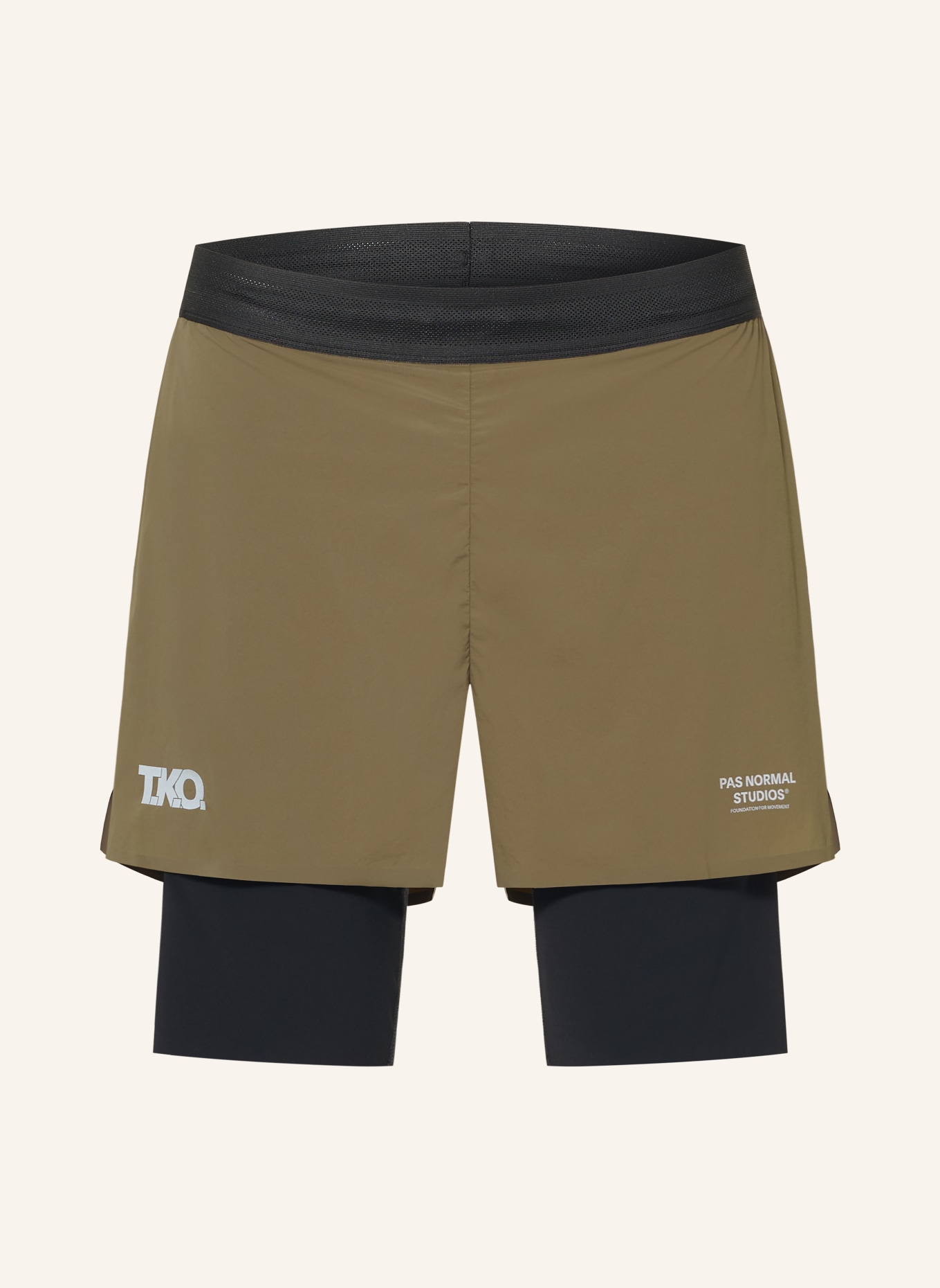 PAS NORMAL STUDIOS 2-in-1 hardloopshort T.K.O. BALANCE: MARRON FONCÉ / ZWART