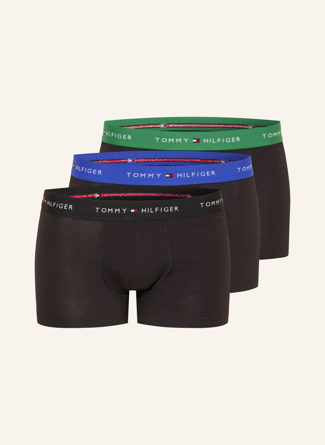 TOMMY HILFIGER 3er-Pack Boxershorts: SCHWARZ / GRÜN / BLAU