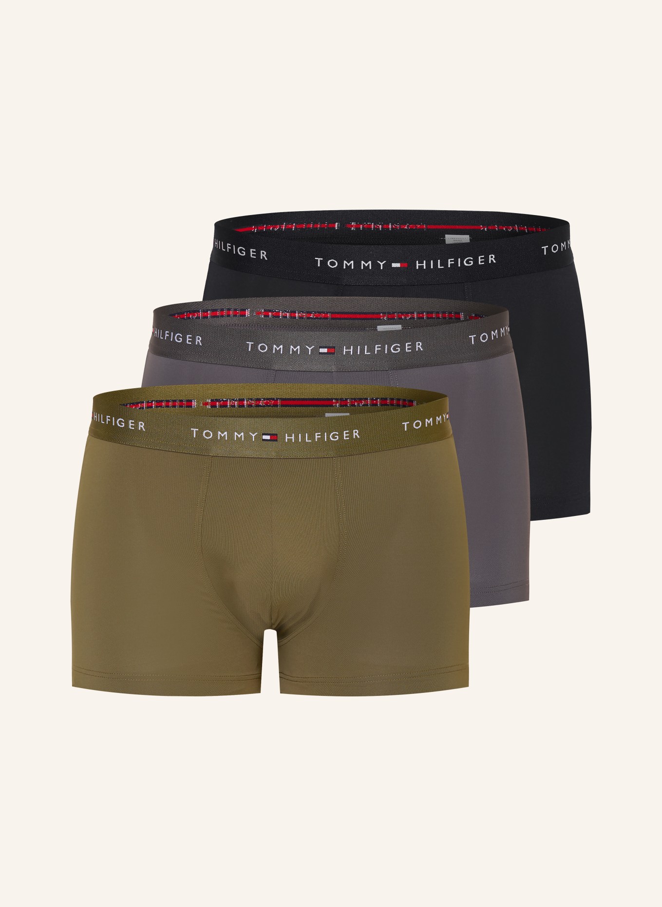 TOMMY HILFIGER 3-pak bokserek: OLIWKOWY / CZIEMNOSZARY / CZARNY