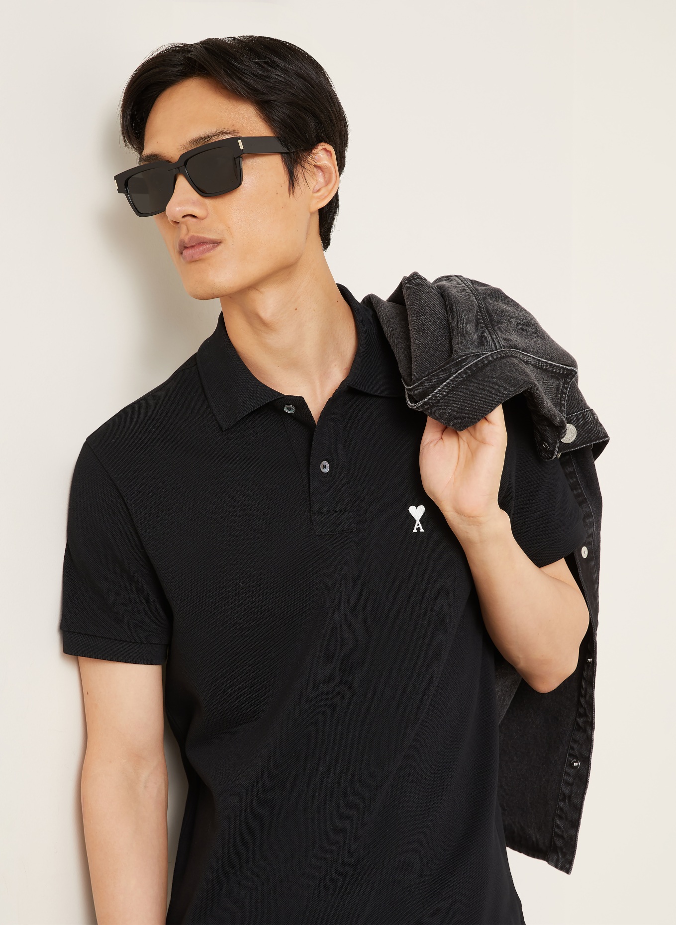 AMI PARIS Piqué poloshirt: ZWART